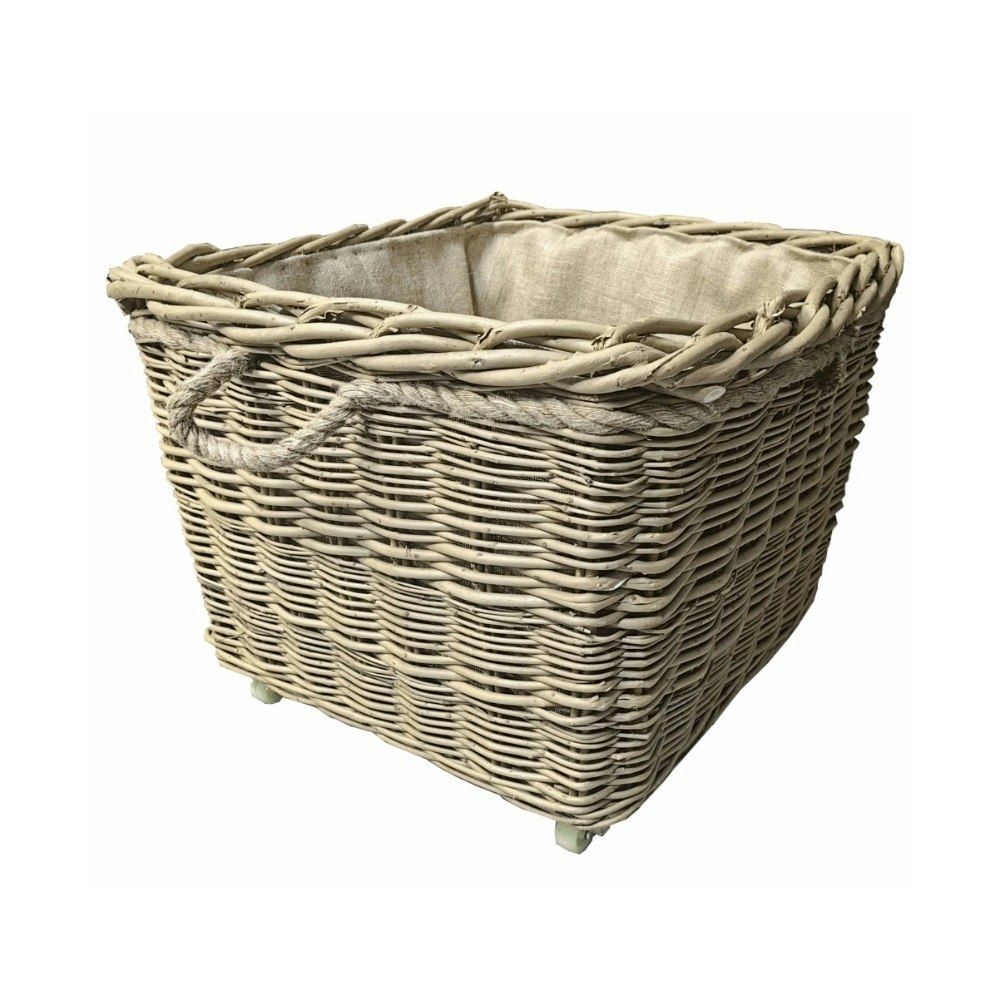 Red Hamper Square Hessian Lined Wheeled Log Basket