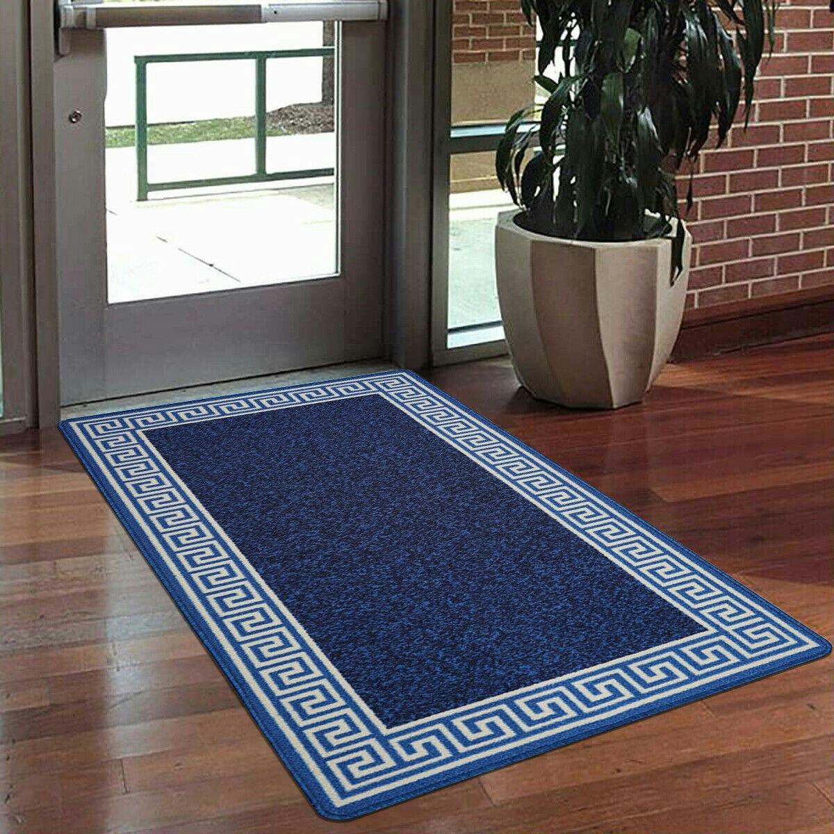 Smart Living Blue/Cream Greekey Gel Mat - 80Cm X 300Cm (2.6Ft X 9.8Ft)