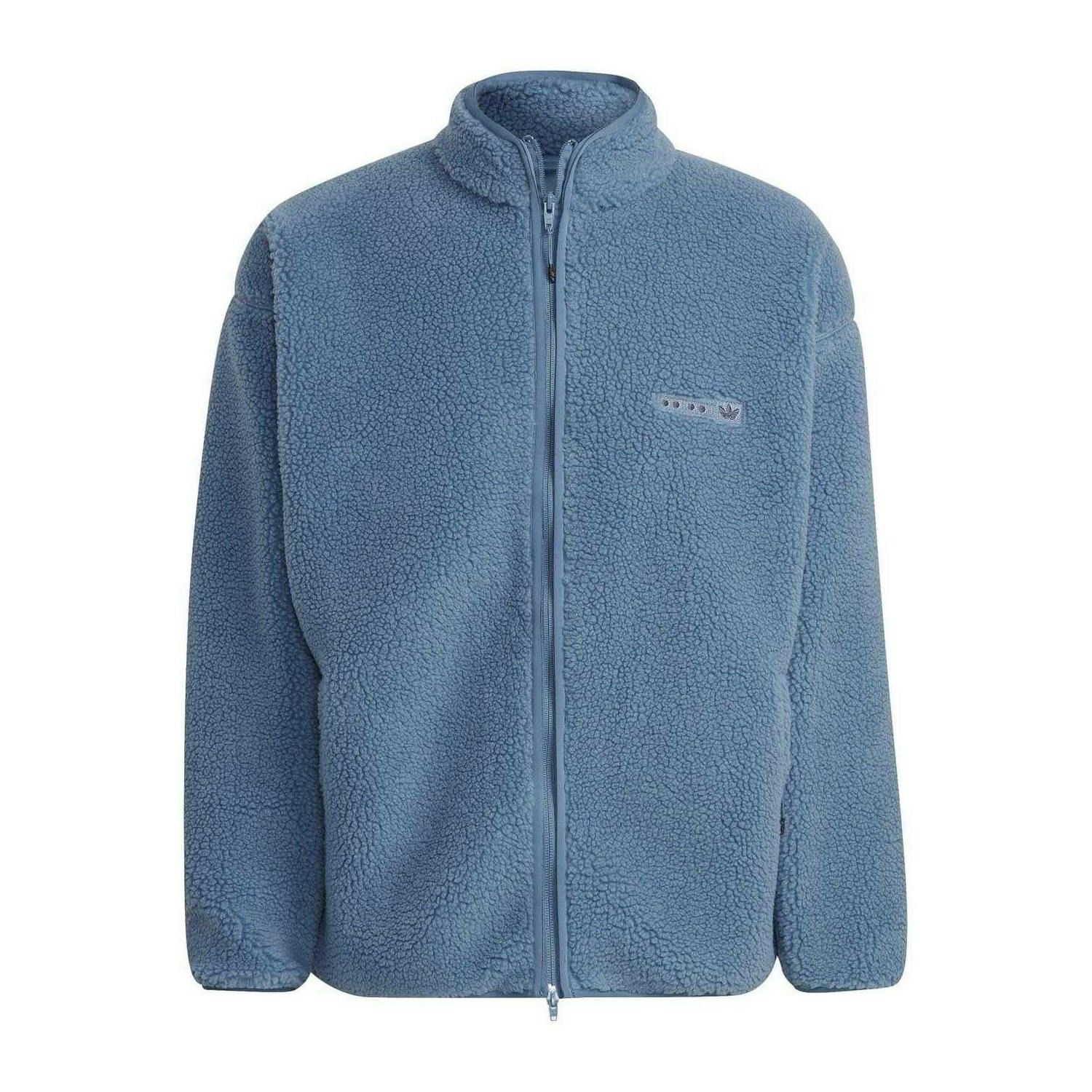 Adidas Men's Blue Sherpa Fleece Jacket - S - 100% Recycled Polyester