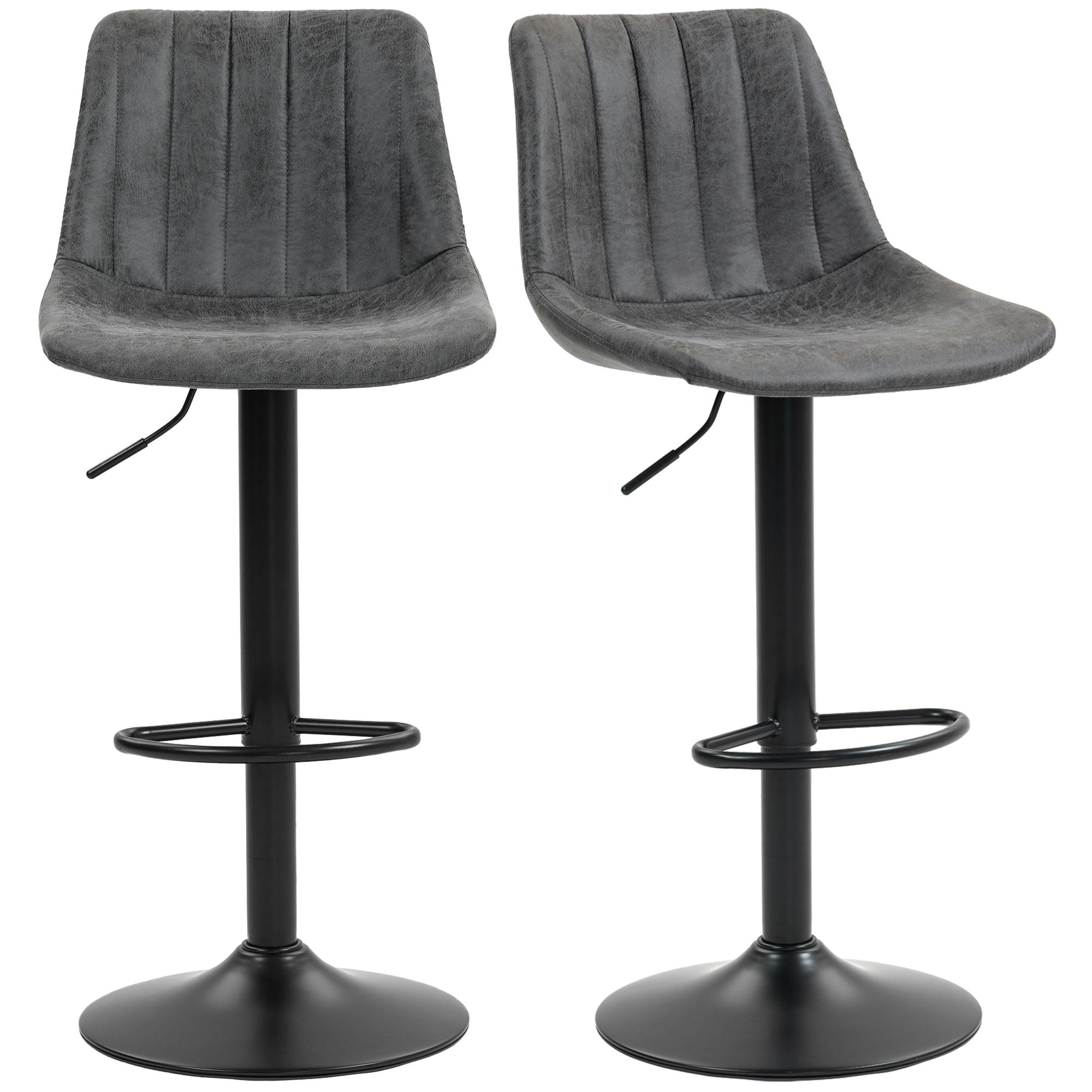 Rackhams Black/Grey Bar Stools Set Of 2 Adjustable Swivel Bar Chairs With Backrest - Charcoal