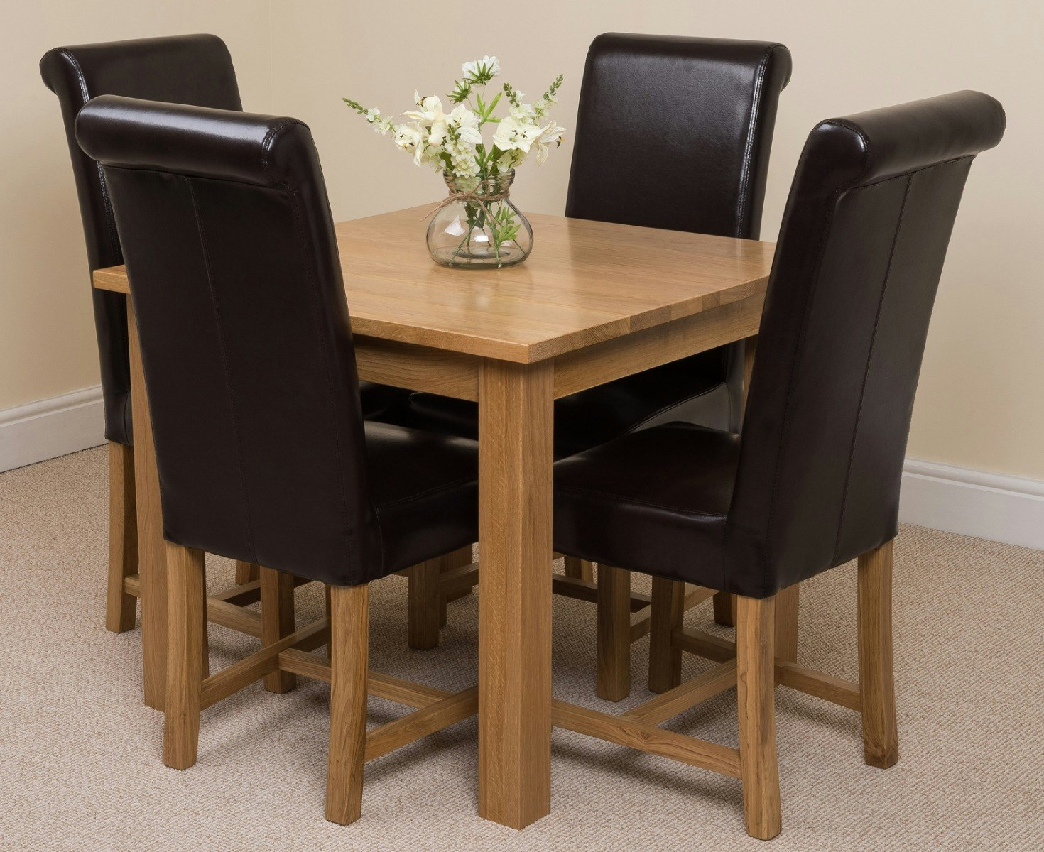That's Furniture Brown Oslo 90 X 90Cm Small Square Oak Dining Set With Washington Leather Chairs - 1 - 4 Chairs