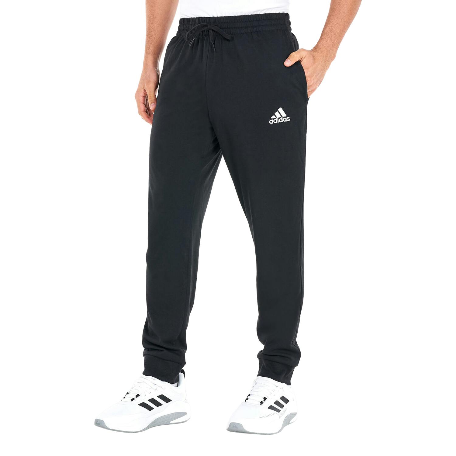 Adidas Men's Black Essentials Single Jersey Tapered Leg Jogging Bottoms - M - 100% Mixed
