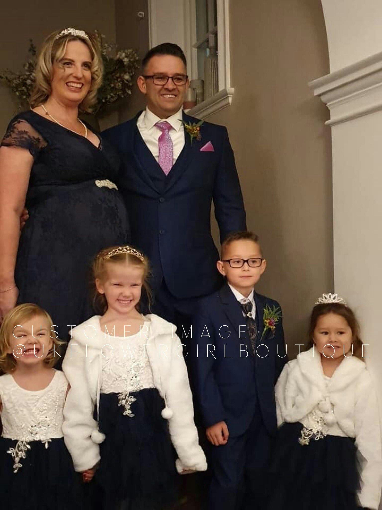 Uk Flower Girl Boutique Girls Blue Uk Flower Boutique Boho Dreams Dress - Navy Applique - 6/12 Months