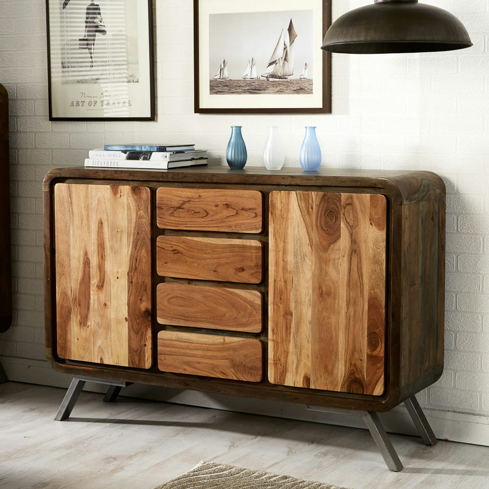 Rackhams Brown Aaron Metal & Wood Sideboard - Wood - 1
