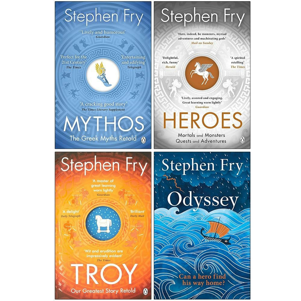 Penguin Stephen Fry Greek Myths Series 4 Books Collection Set (Mythos, Heroes, Troy And Odyssey)
