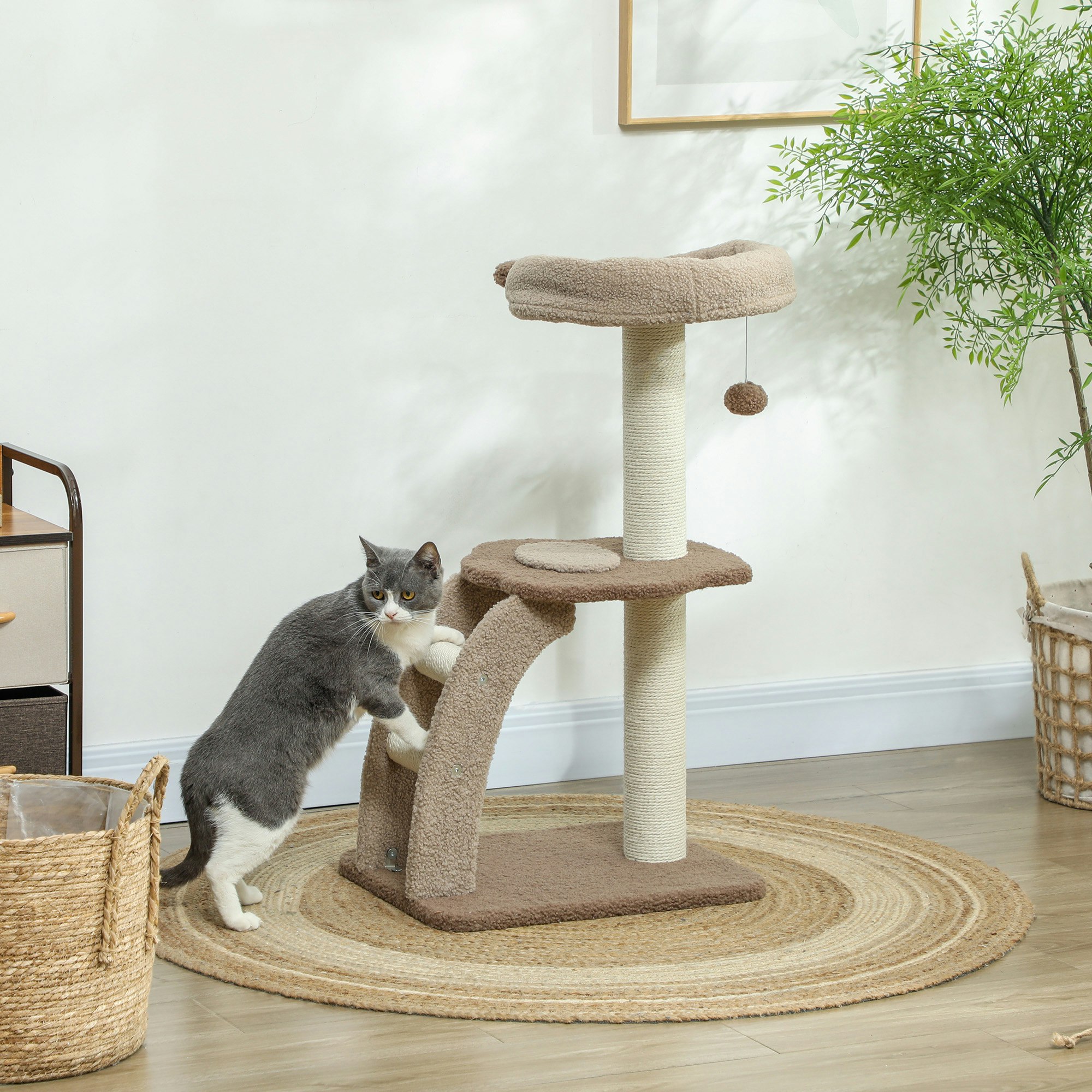 Pawhut Brown 88Cm Cat Tree For Indoor Cats, Cat Tower With Scratching Post,