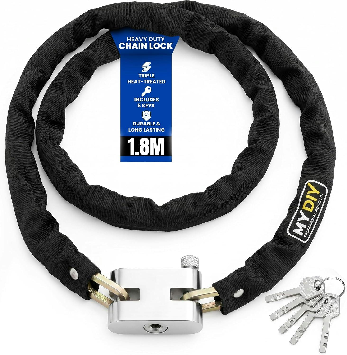 My Diy Professional Products Bike Chain Lock 1.8M Heavy Duty High Security Stainless Steel Anti Theft Lock For Bicycles, Motorbikes, Scooters 3 Keys - Image 3