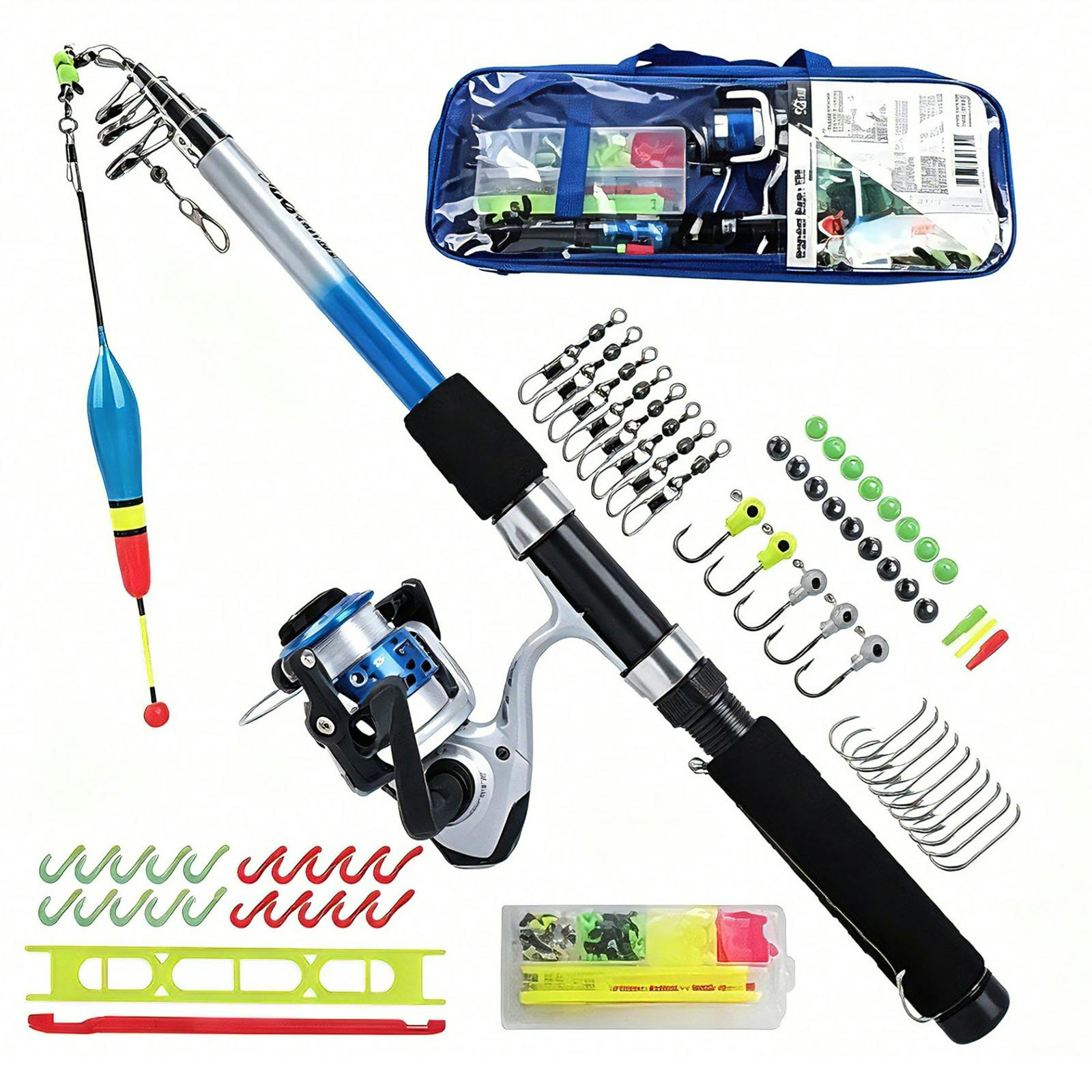 Gr8 Garden Light 1.8M Telescopic Fishing Rod & Spinning Reel Combo Full Tackle Kit For Beginners