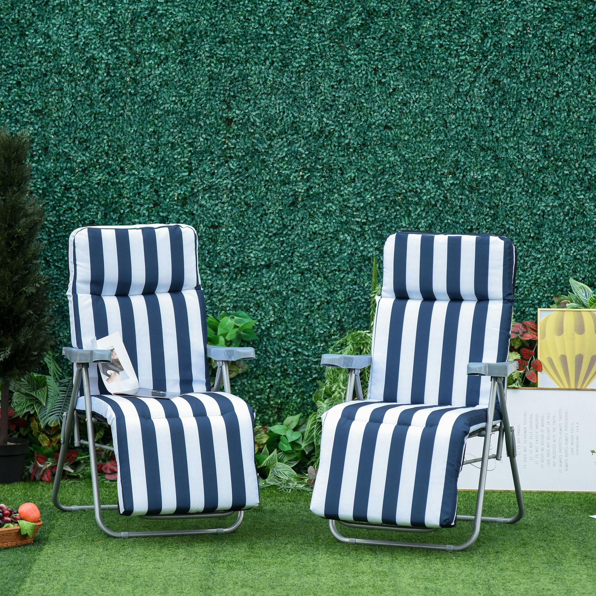2 Pieces Outdoor Sun Lounger Set with Cushions, Patio Folding 5-Level Backrest - Image 7