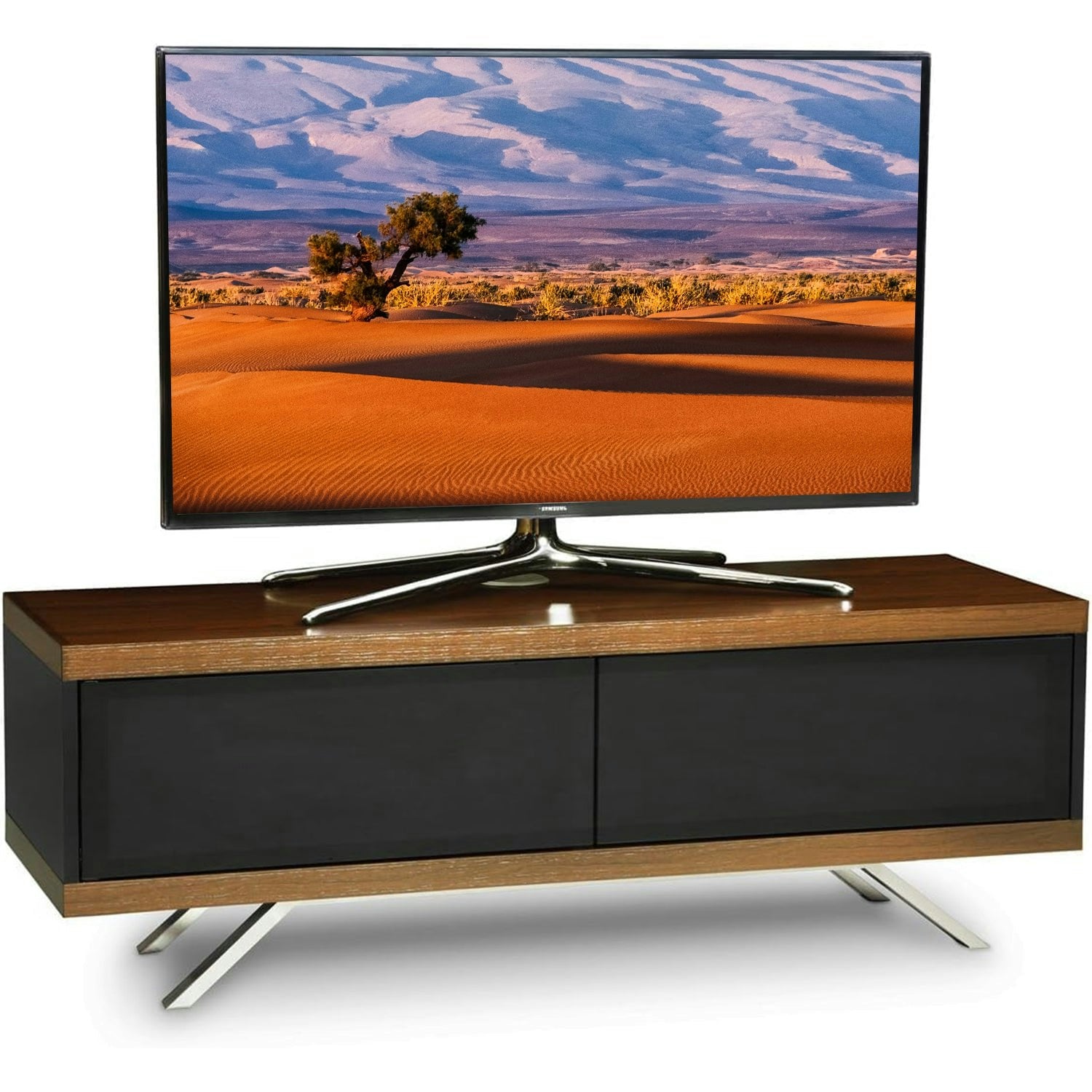 Mda Designs Black Tucana 1200 Hybrid Walnut Tv Cabinet Beamthru Remote-Friendly Doors Up To 60" Flat Screen Tvs Multimedia Centre Stand