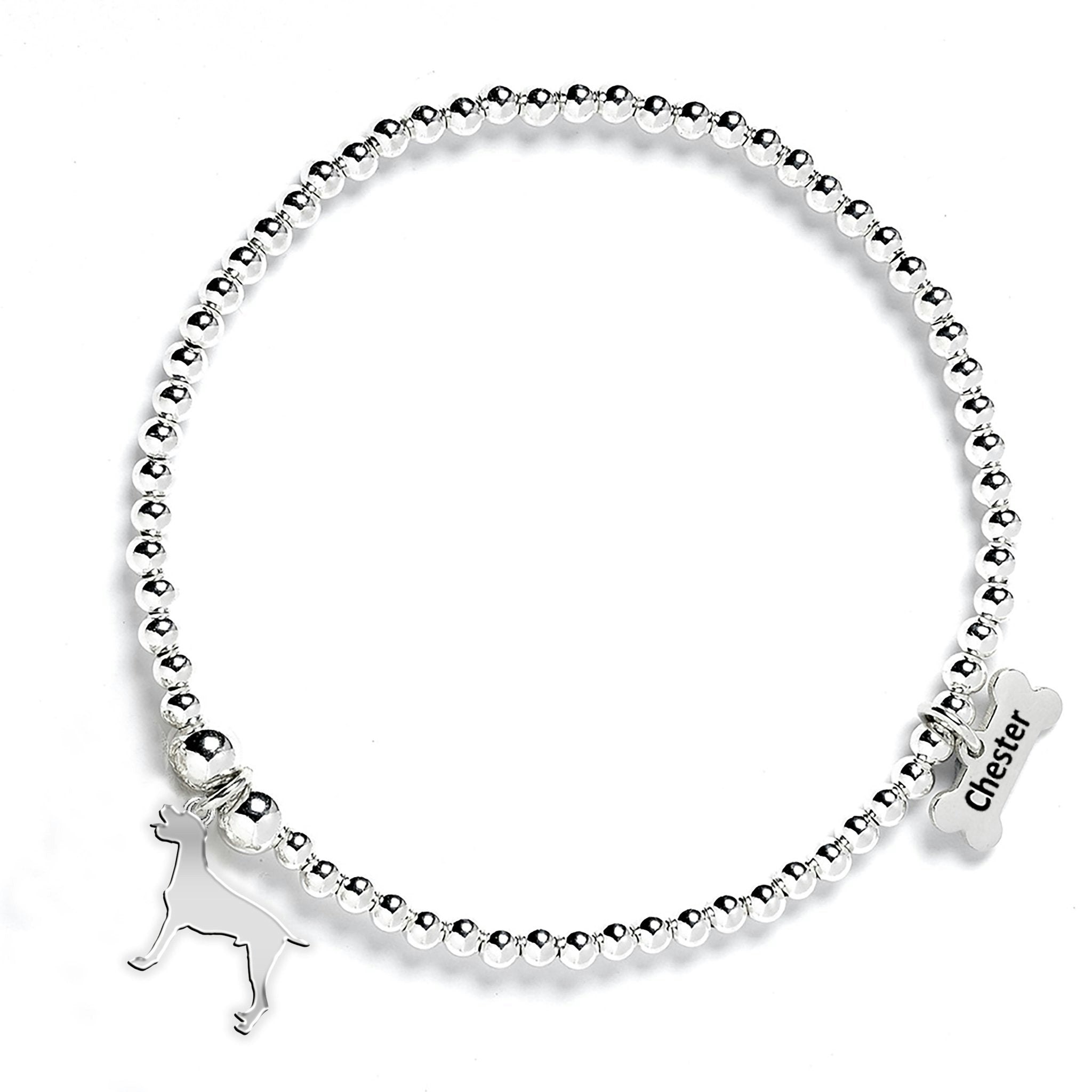 Mylee London Silver German Longhaired Pointer Silhouette Ball Bead Bracelet - Personalised - Yes