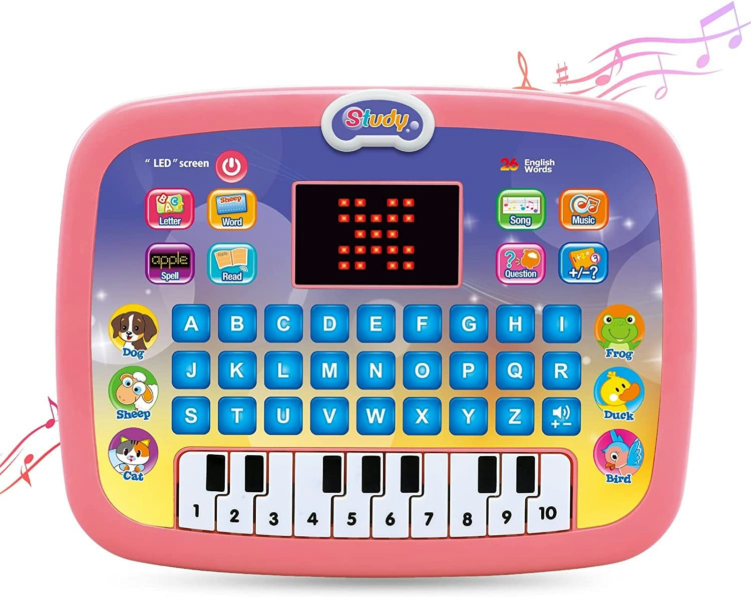 Deao Toys Light/Pink Toddler Tablet Early Learning Educational Toy Multi-Function Musical Touch Pad Activity Computer With Sound And