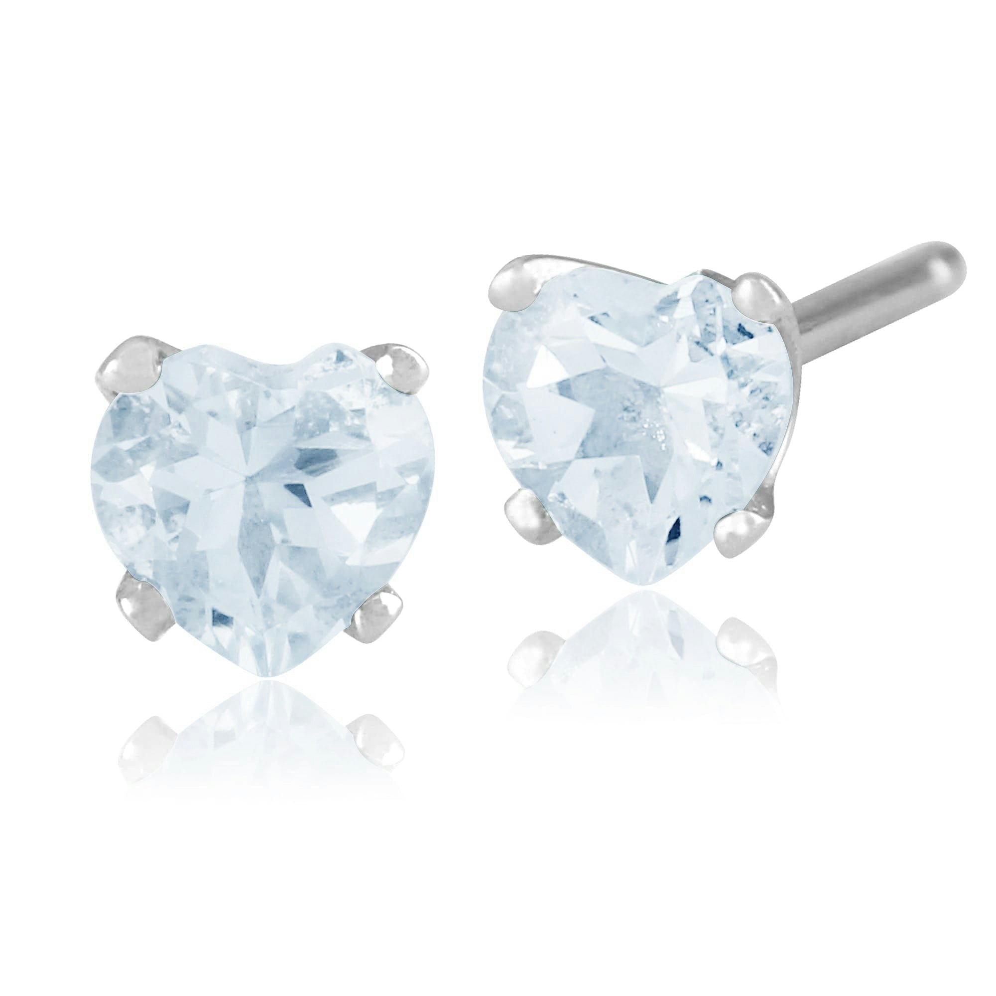 Gemondo White/Gold Classic Heart Aquamarine Stud Earrings In 9Ct