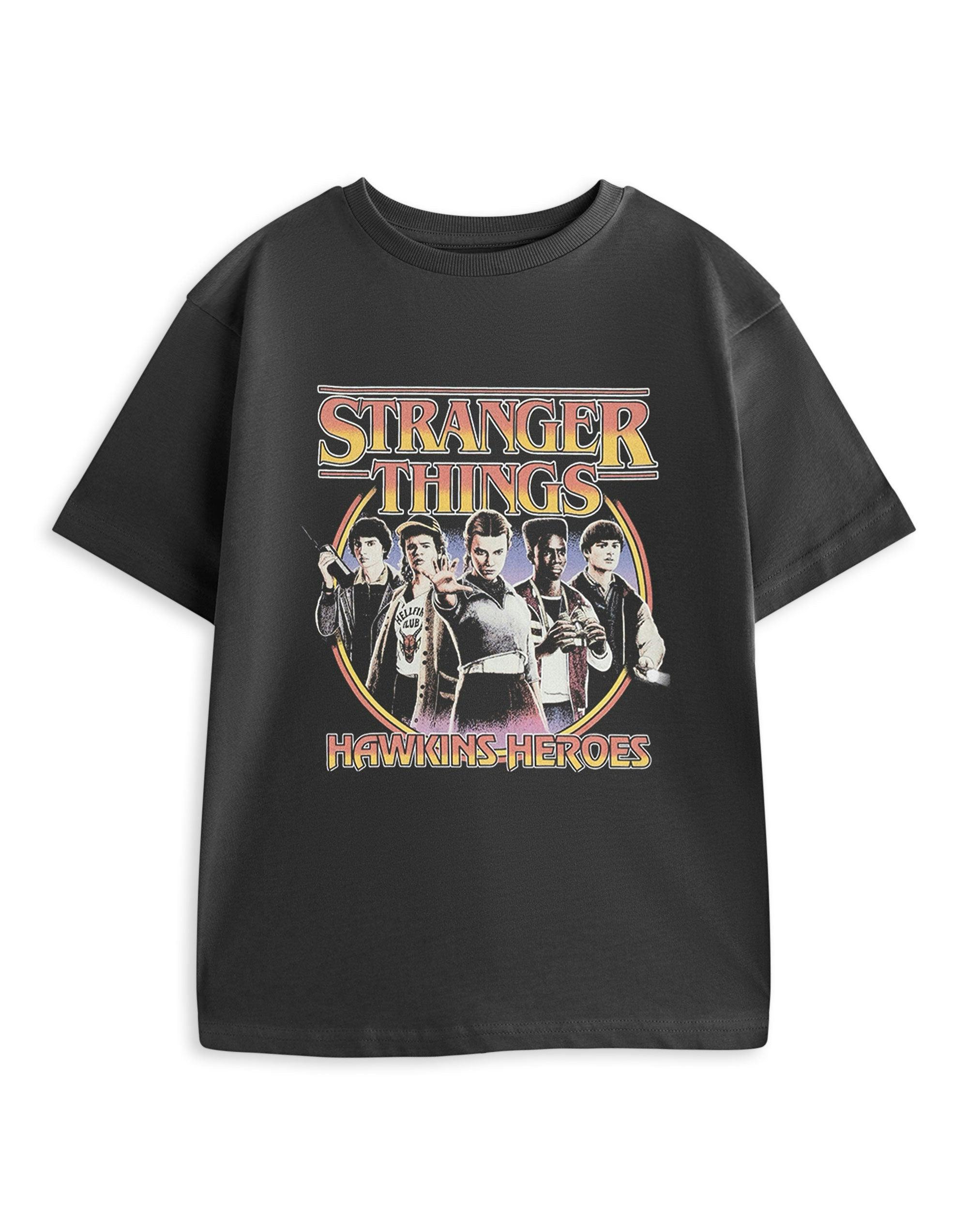 Vanilla Underground Unisex Kids Grey Stranger Things Hawkins Heroes Short Sleeved T-Shirt - 11-12 Years
