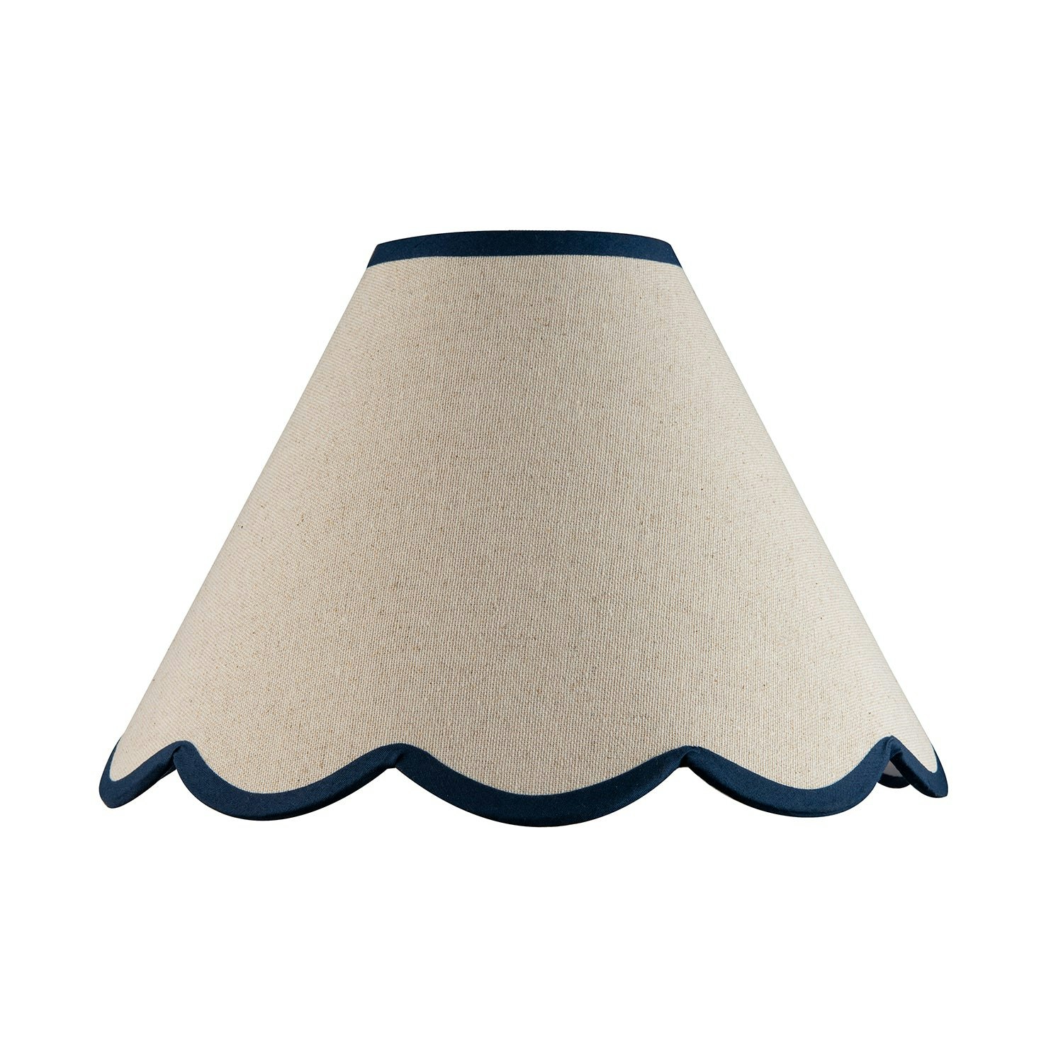 Happy Homewares Blue/Beige/White Scallop Edge Natural Textured Linen Coolie Lamp Shade With Navy Trims