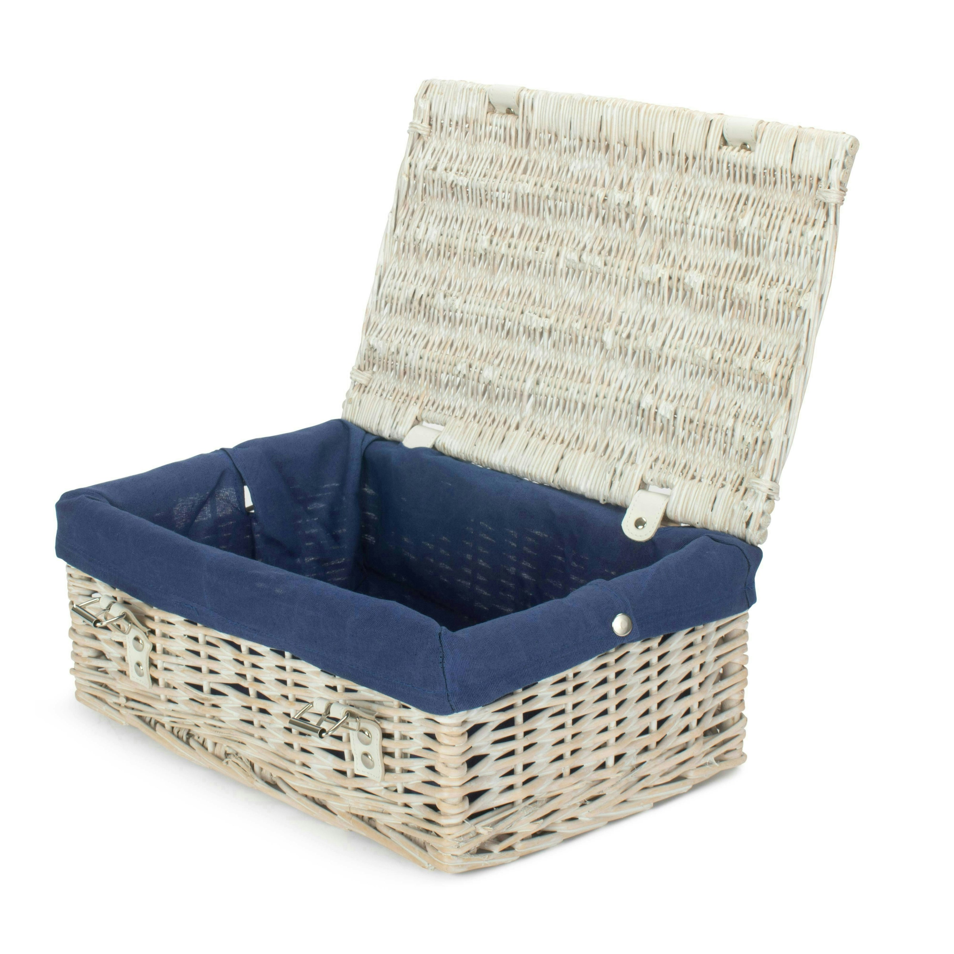Rackhams Blue 35Cm Whitewash Willow Wicker Picnic Basket
