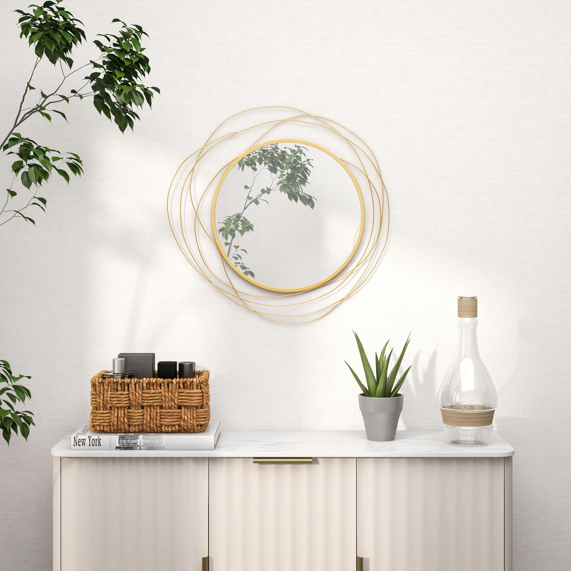 Homcom Metal Wall Art 65Cm Round Mirror For Living Room Dining Room Gold Tone - Image 2