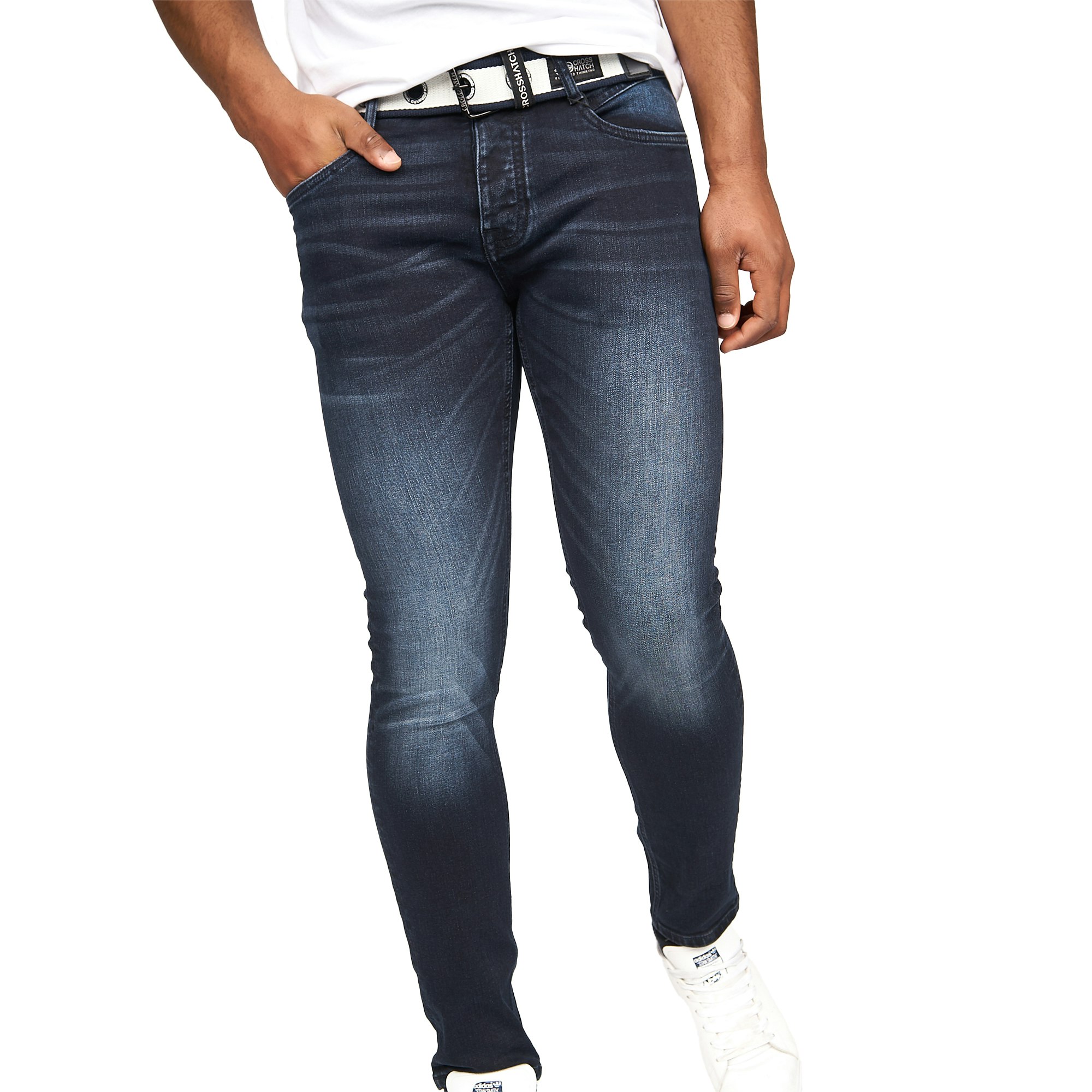 Crosshatch Men's Blue/Black Barbeck Slim Jeans - Blue Black - Blue Black - Large