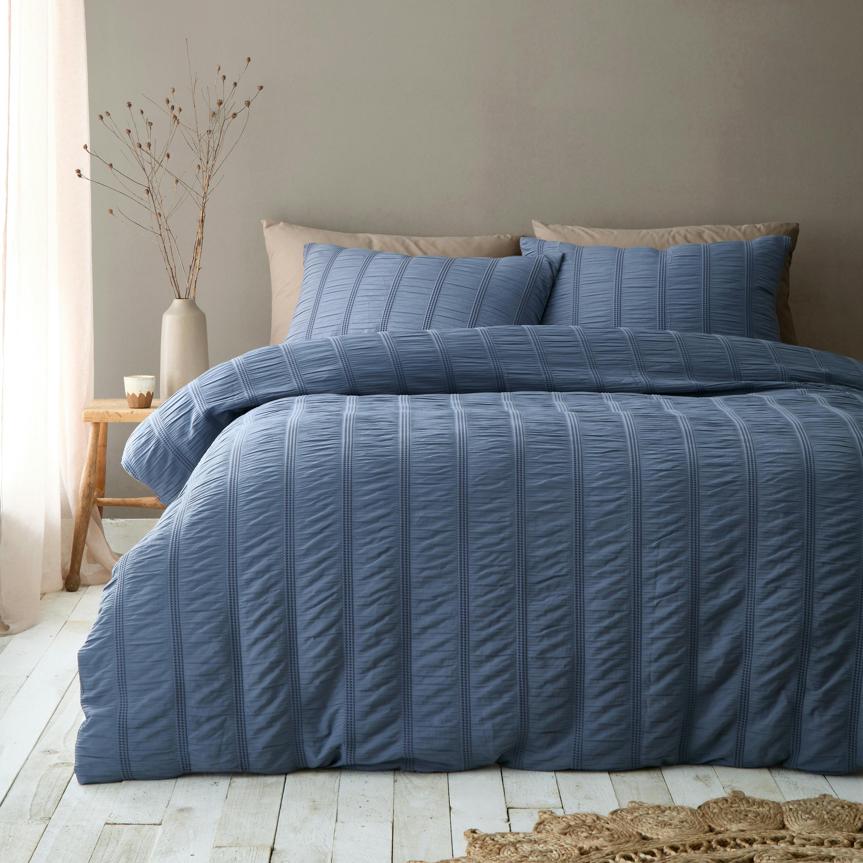 Photos - Bed Linen Rackhams Waffle Seersucker Duvet Cover Set Blue - Double - Blue