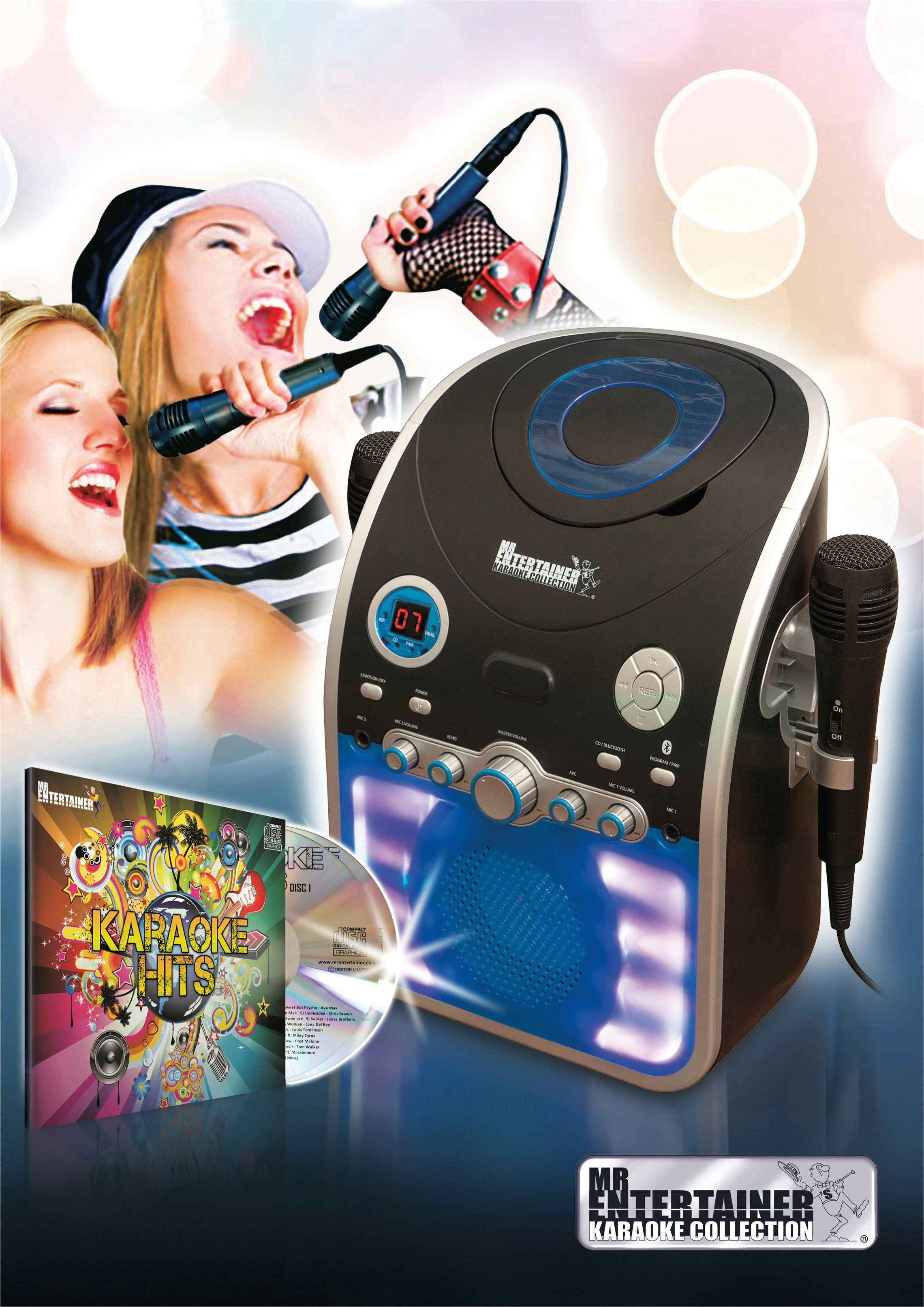 Mr Entertainer Cdg Karaoke Machine With Bluetooth & Flashing Led Lights Includes Double Cdg Starter Disc