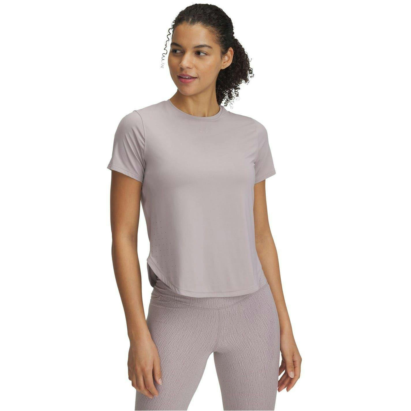 Under Armour Women's Gray / Launch Elite Short-Sleeved T-Shirt - Frost - 14 Uk - Frost - 90% Nylon/10% Elastane