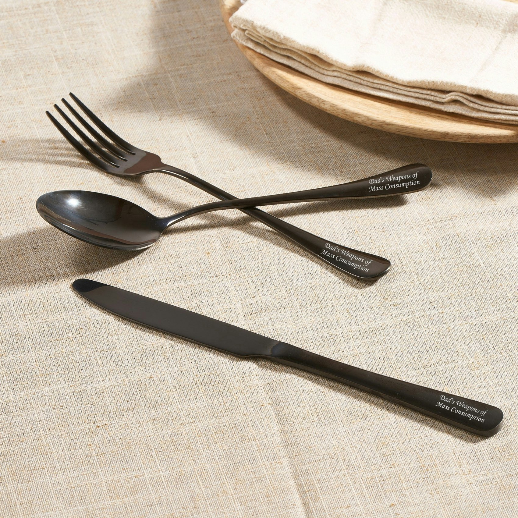 Mylee London Silver Father's Day Personalised 3 Piece Cutlery Set - Yes