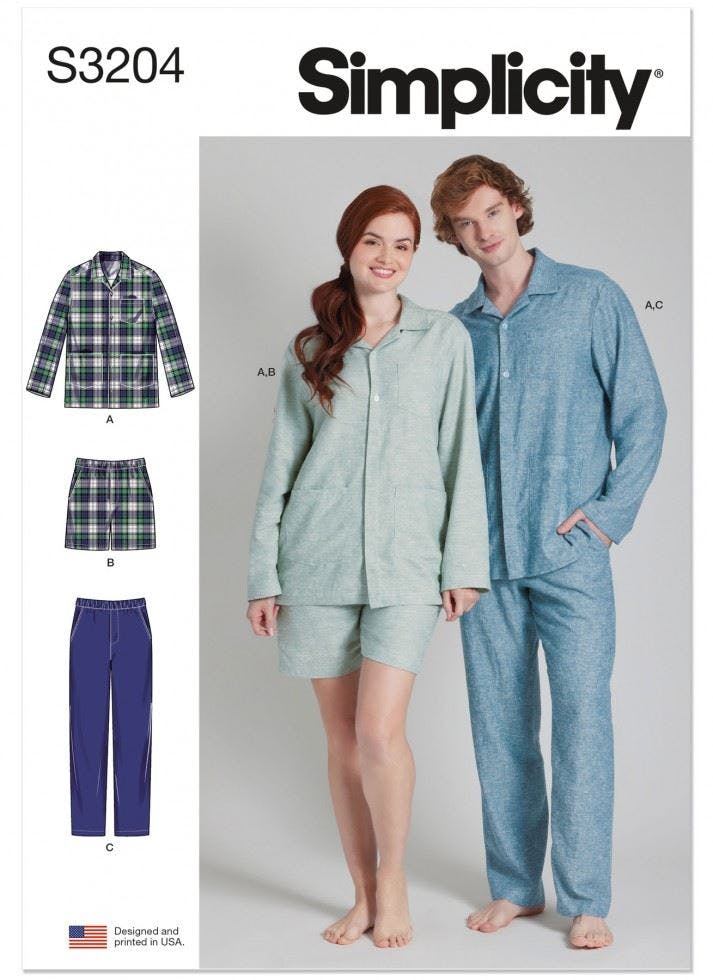Simplicity Men's Sewing Pattern 3204, Pyjamas For Wo, A (Xs-S-M-L-Xl-Xxl) - Intermediate - A (Xs-S-M-L-Xl-Xxl)