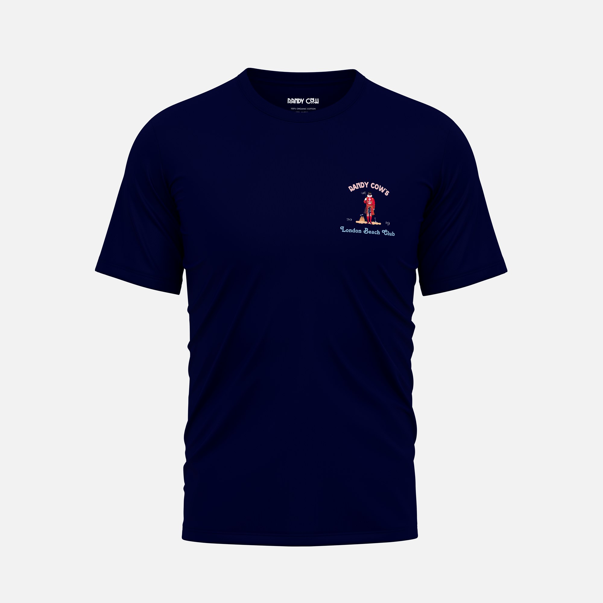 Randy Cow London Beach Club Beefeater Club Logo - Navy Organic Cotton T-Shirt - 2