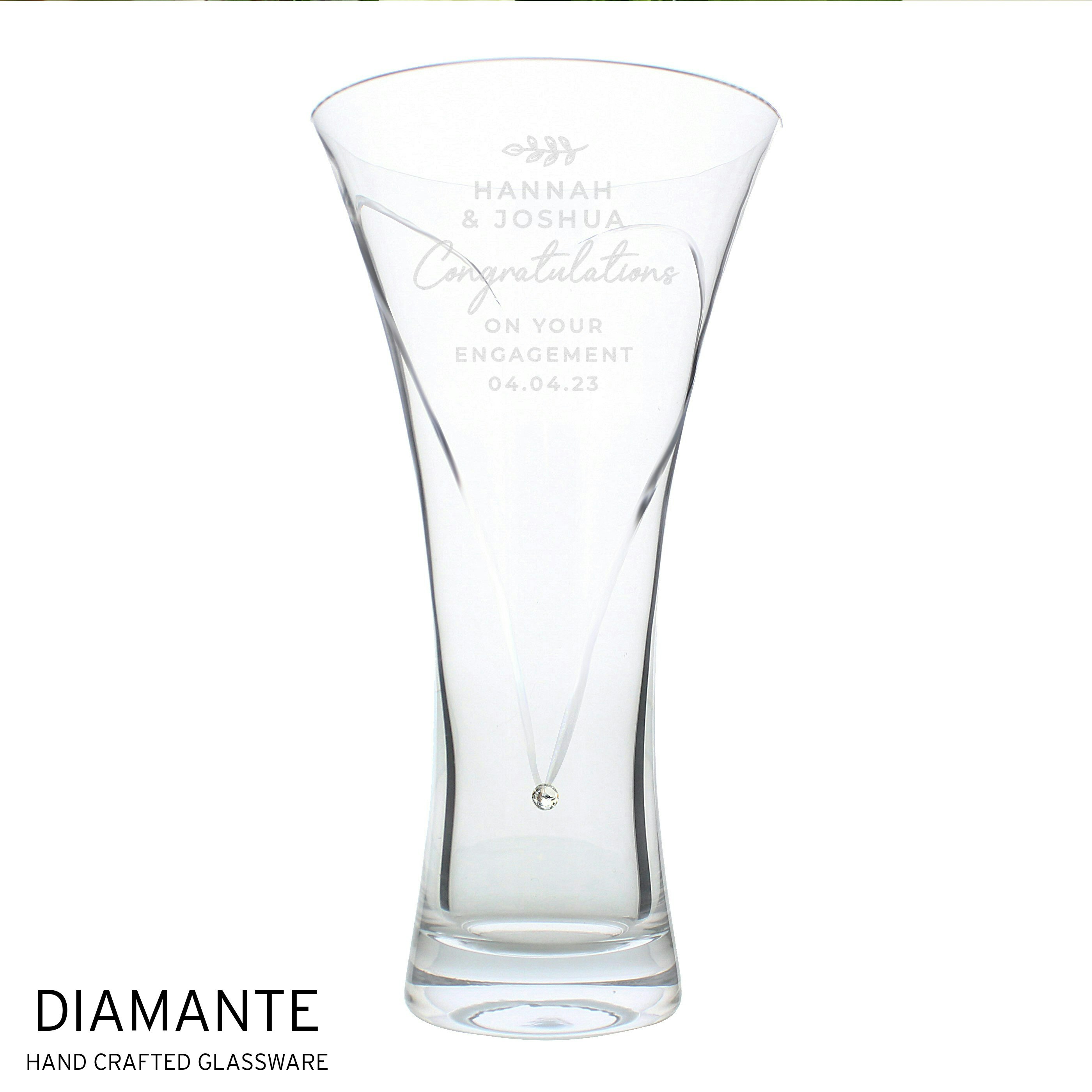 Rackhams Personalised Hand Cut Diamante Heart Vase