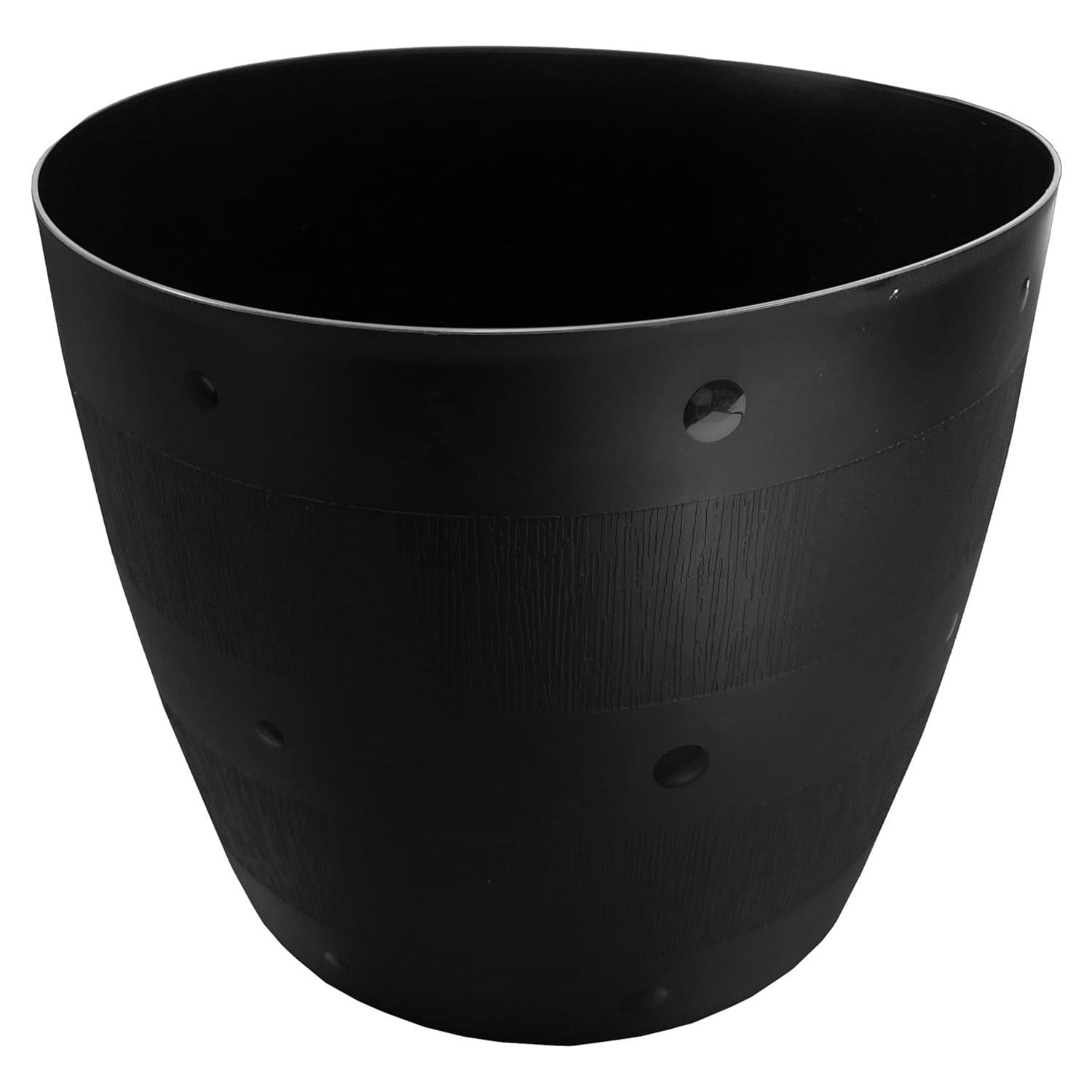 Storm Trading Group Black Round Barrel Planter Pot For Gardening, Herbs, Flowers & Vegetables - 2 X