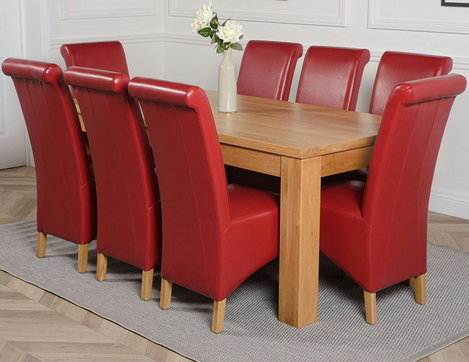 That's Furniture Burgundy Dakota Large Oak Dining Table With Montana Leather Chairs - 8 Chairs