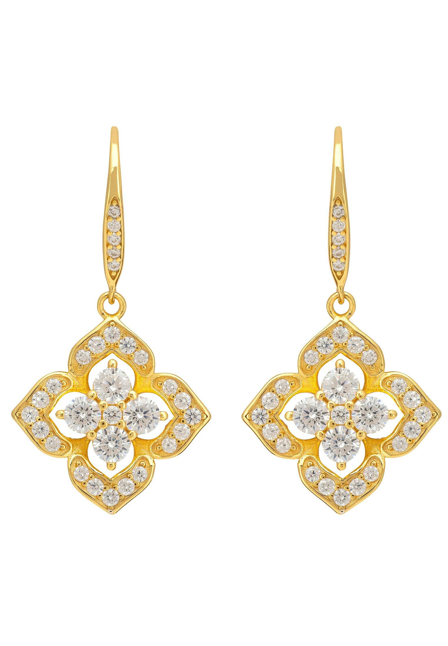 Latelita Gold Pointed Cz Clover Flower Drop Earrings