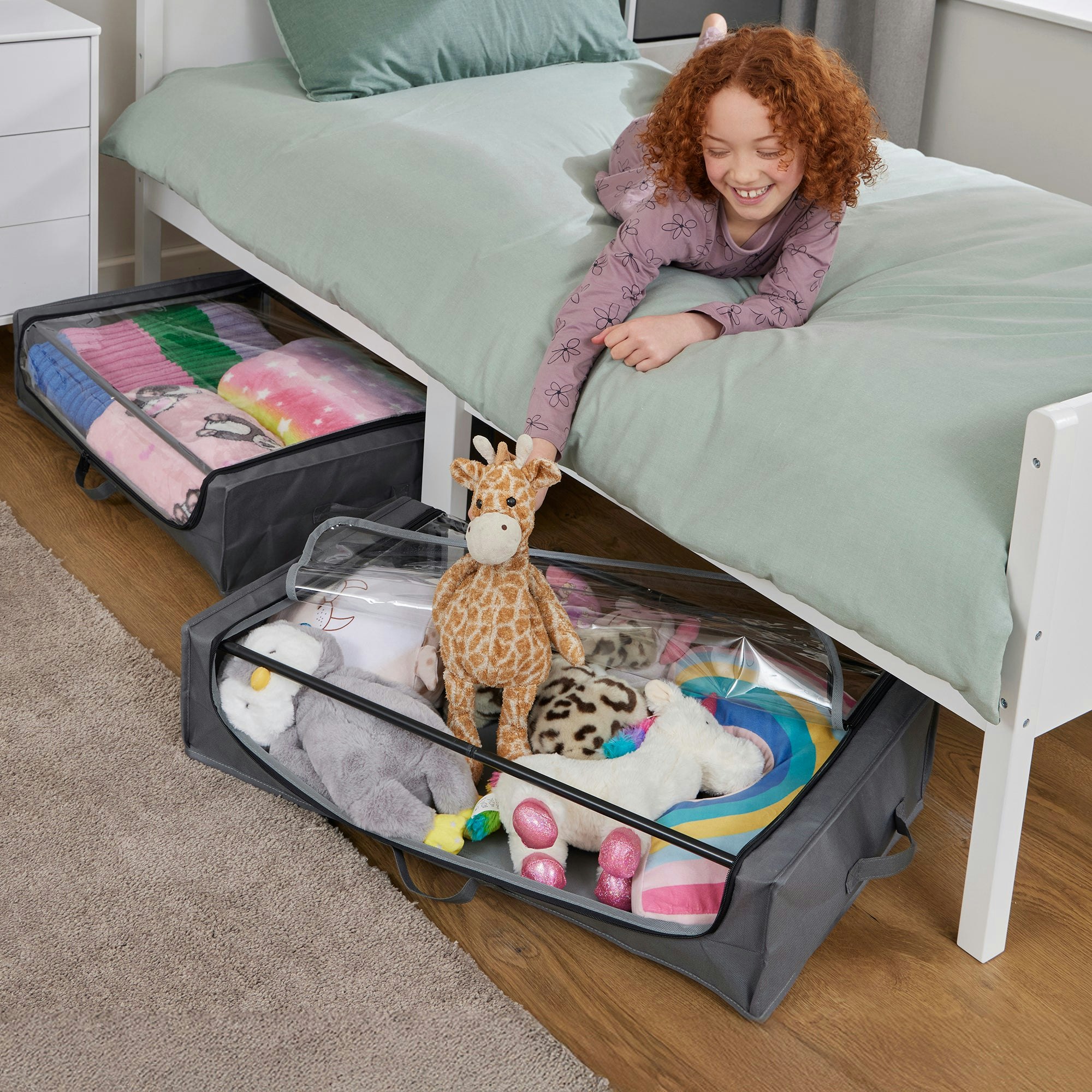Rackhams Grey Underbed Storage Cart With Wheels (Pack Of 2)