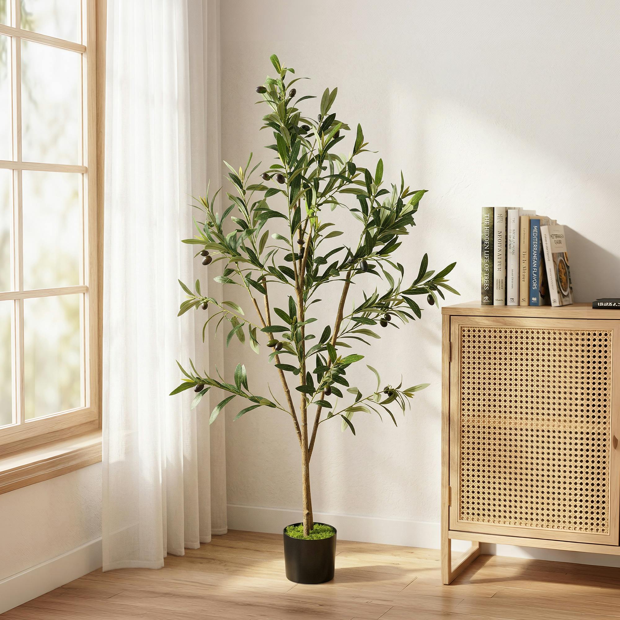HOMCOM 120 cm Decorative Artificial Tree Silk Olive Tree with 303 Leaves | Cement Pot, Fake Plant, Home, Office, Living Room, Indoor Decor - Image 4