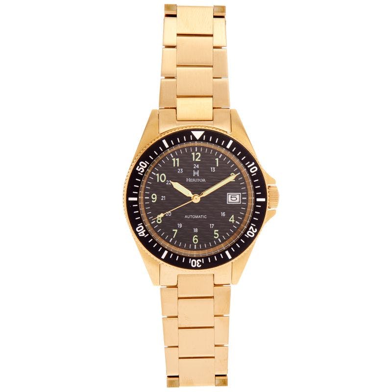 Heritor Automatic Gold/Black Calder Bracelet Watch W/Date