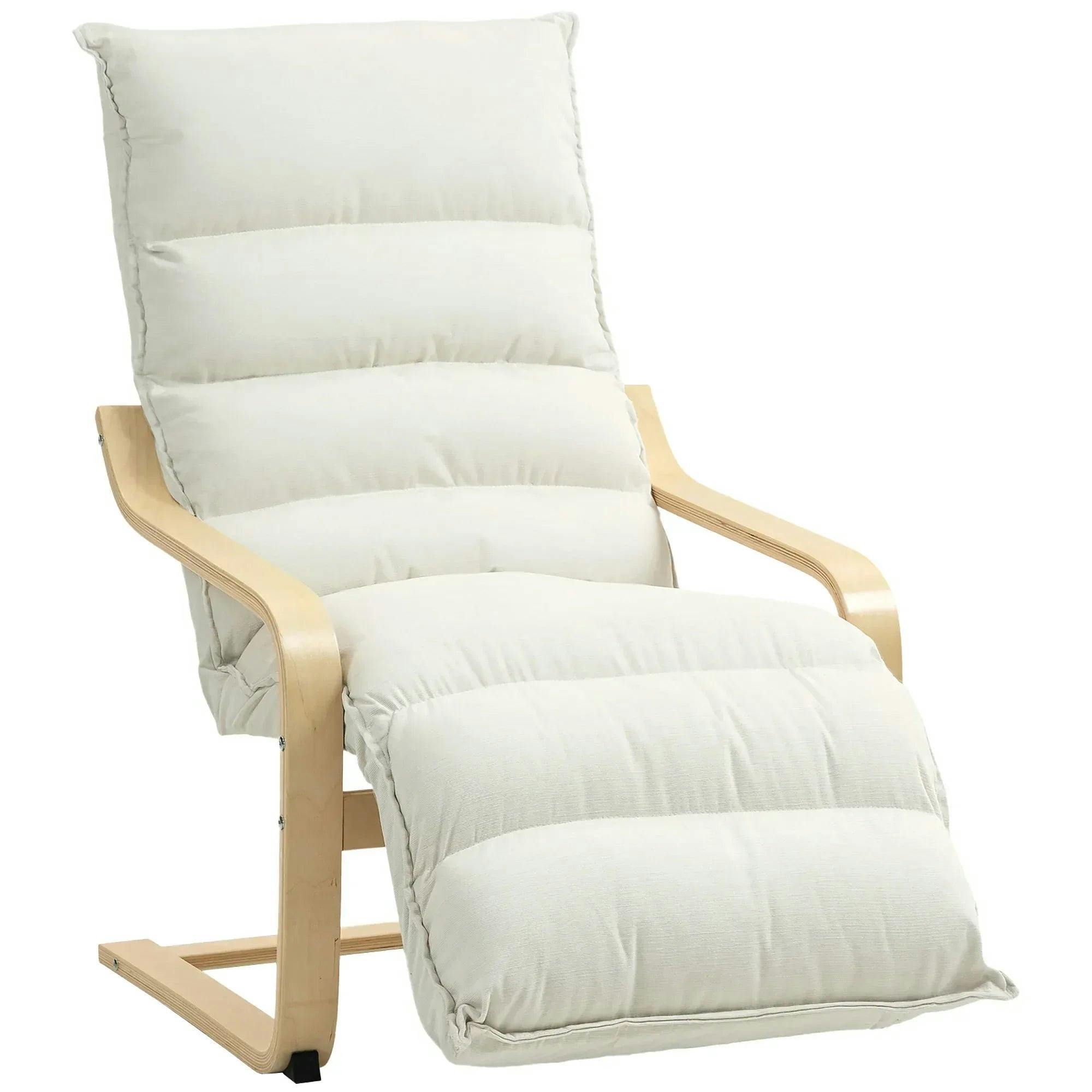 Homcom Unisex Cream Birch Wood Lounge Chair For Living Room, Bedroom In 12Cm - Image 7