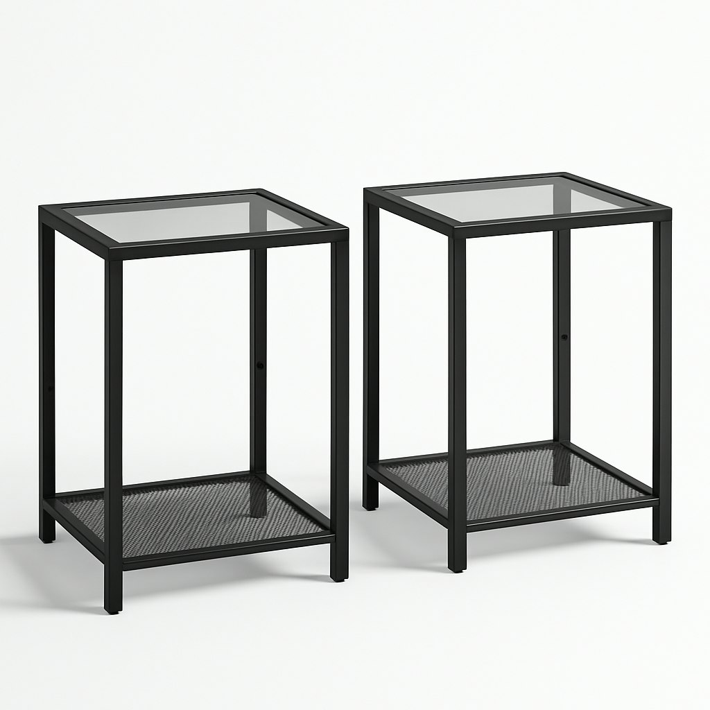 Rafaelo Mobilia Black 2Pc Bedside Nightstand Tables With Metal Frame - Metal