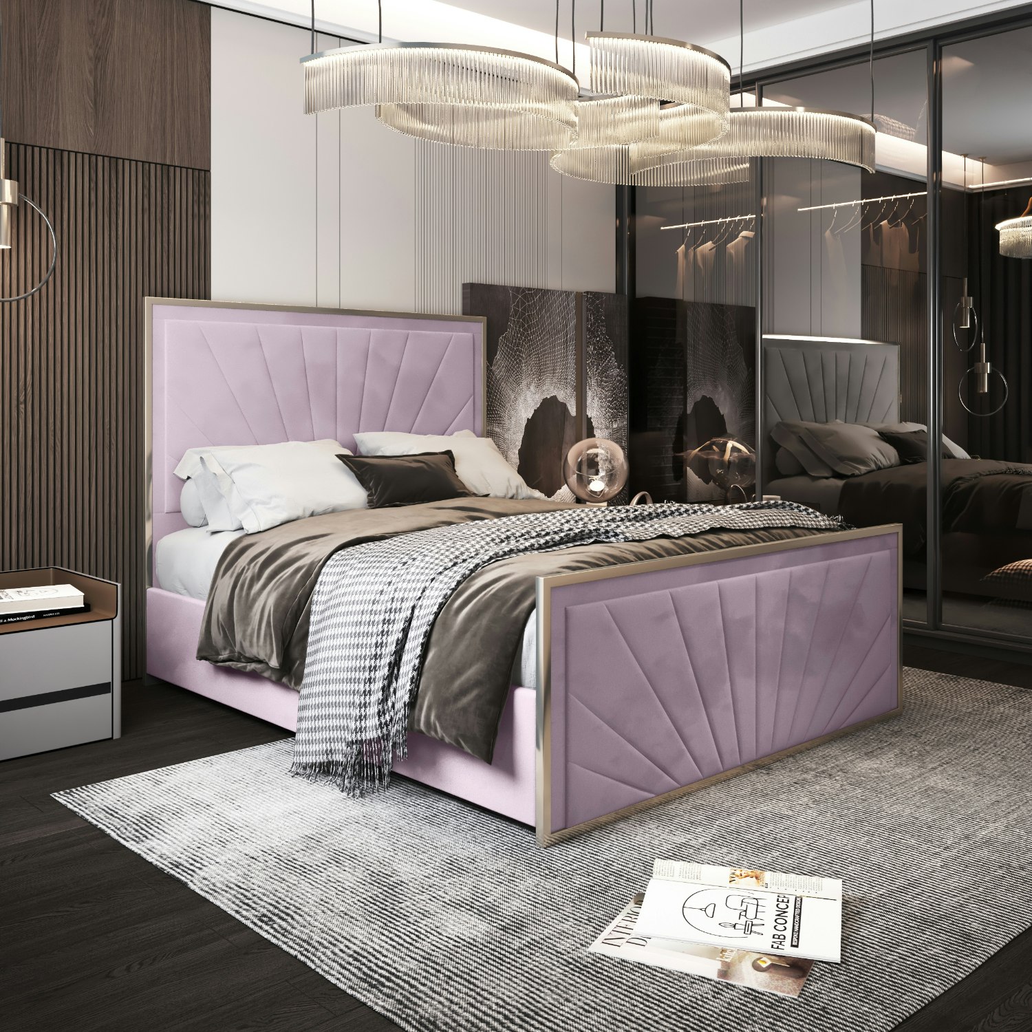 Casa Magna Pink/Light Roxy Upholstered Soft Velvet Metal Bed Frame - Double