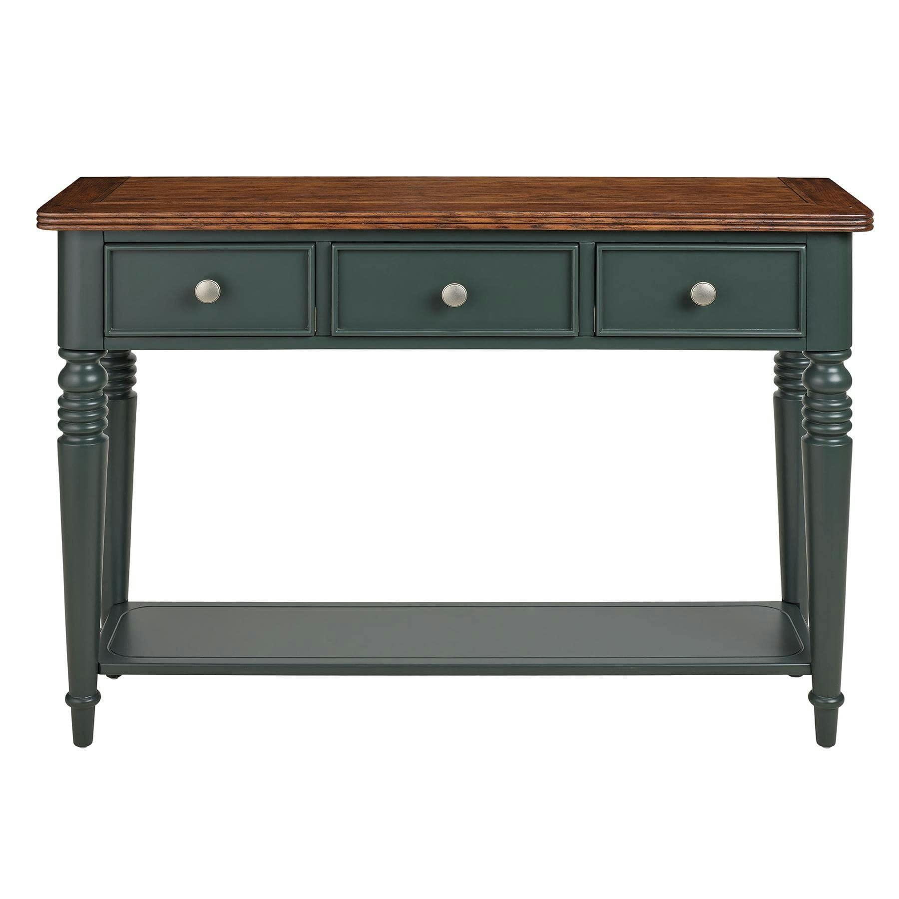 Rackhams Green Queensbury Console Table With Drawers, Shelf And Oak Top - Bottle