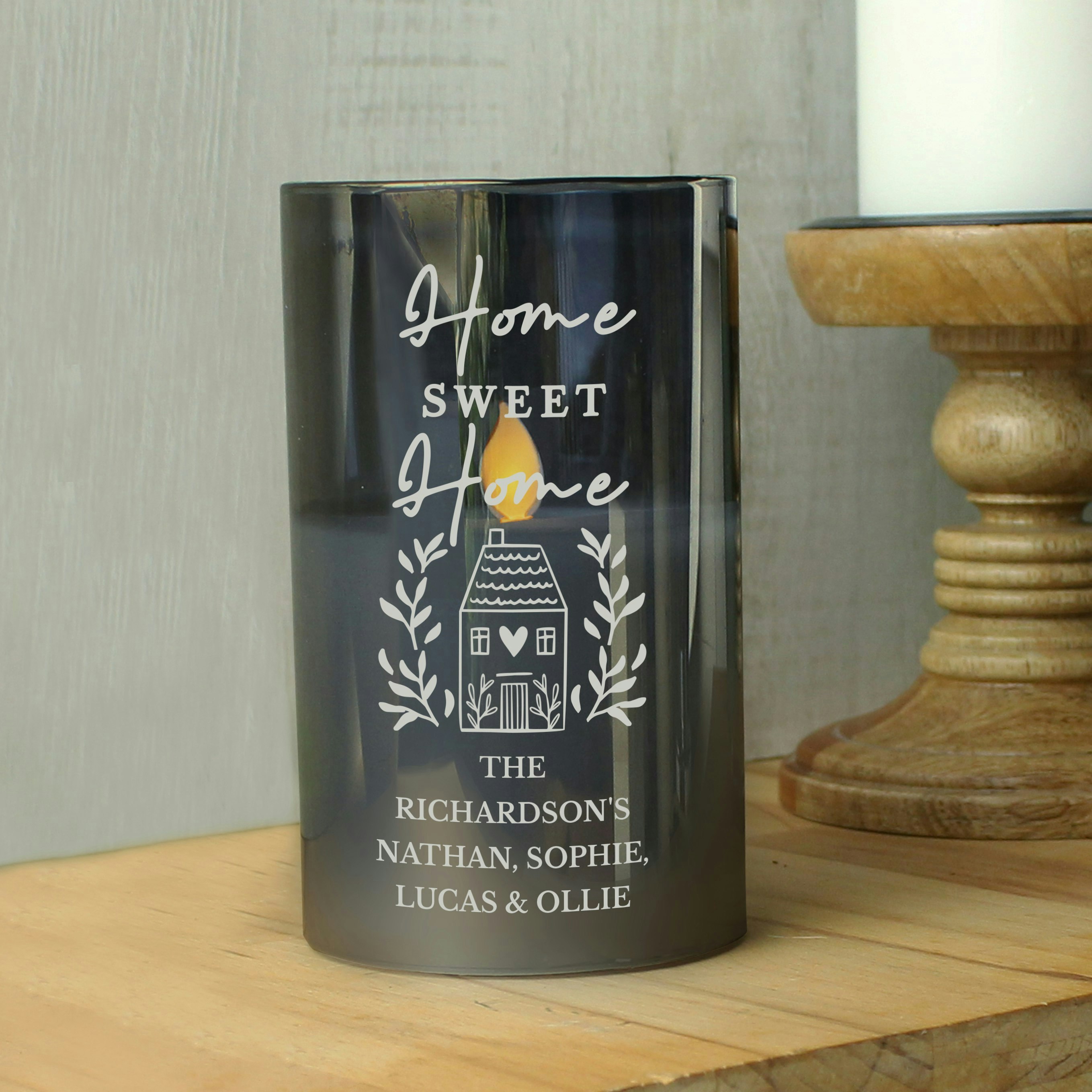 Personalised Memento Company Amber Personalised Home Smoked Glass Led Candle