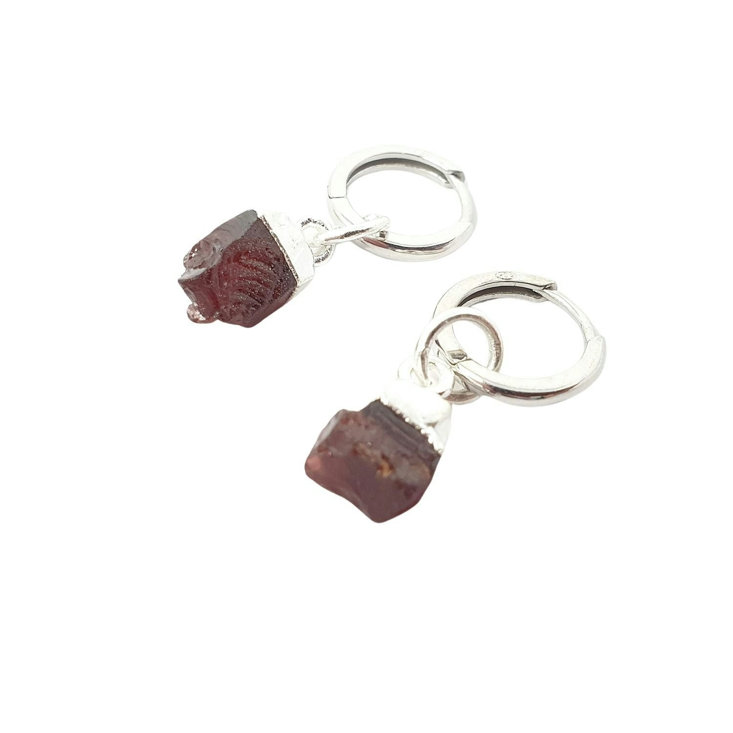Harfi Silver Raw Garnet January Birthstone Sterling Huggies
