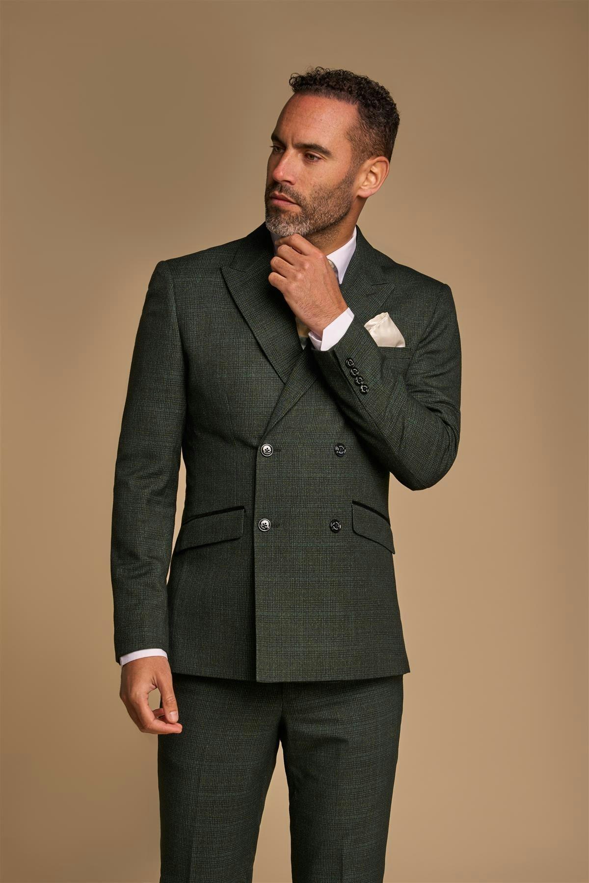 House Of Cavani Caridi Olive Double Breasted Blazer - 48 Inch Chest