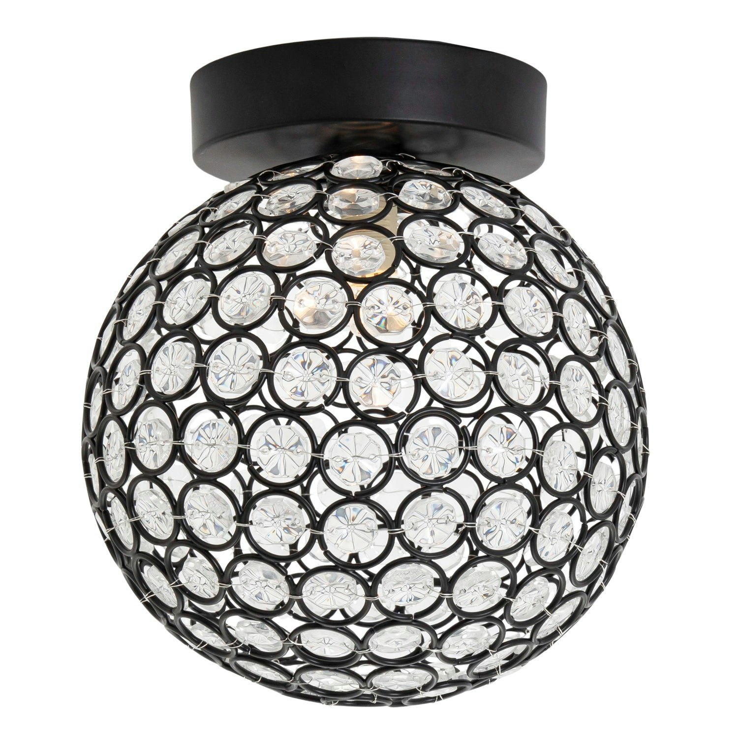 Happy Homewares Black/Light Modern Matte And Clear Beaded Glass Ip44 Rated Bathroom Ceiling