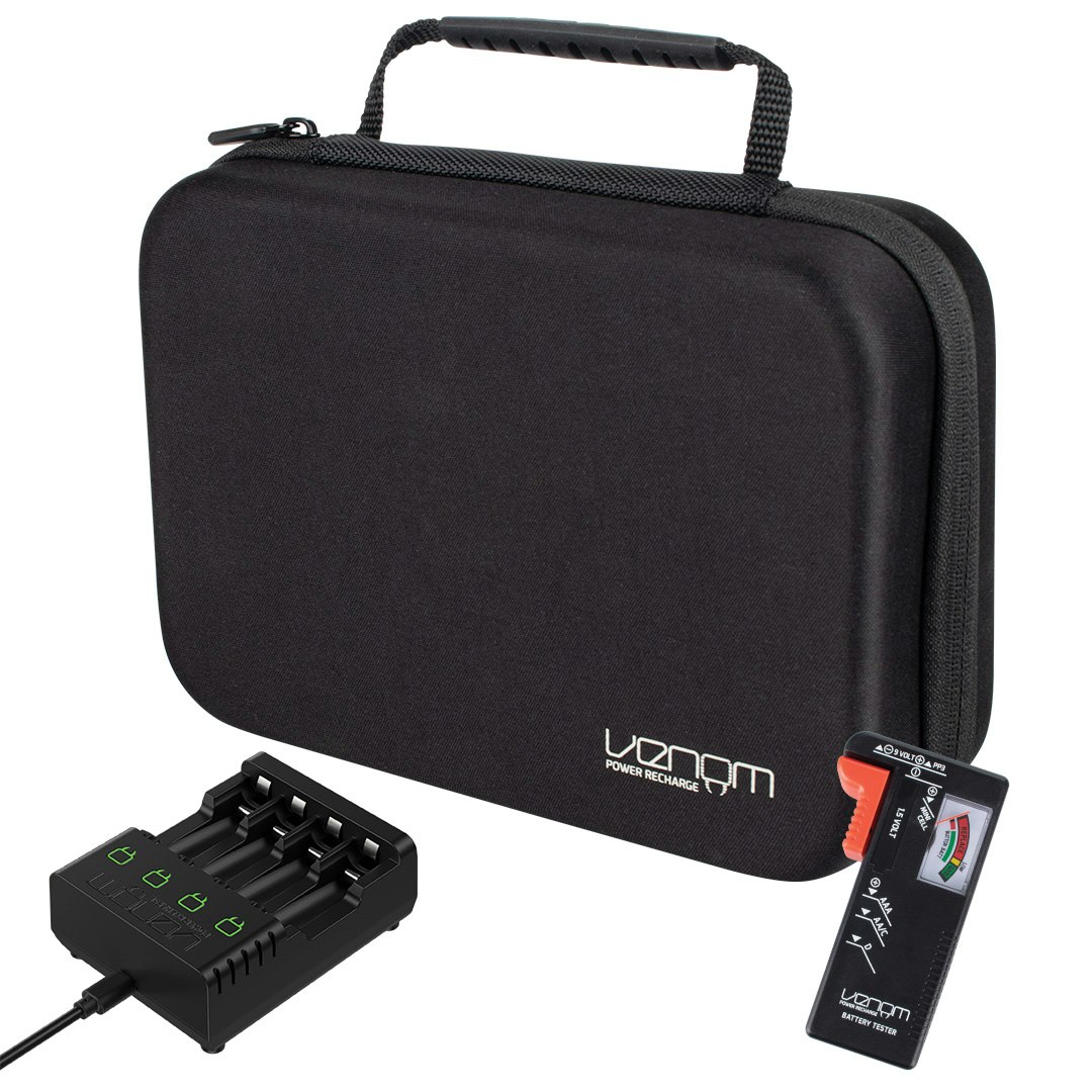 Venom Recharge Battery Organiser Storage Case, Tester And 4 Way Charger Dock - Recharge Battery Organiser Storage Case, Battery Tester And 4 Way Charger Dock For Rechargeable Batteries