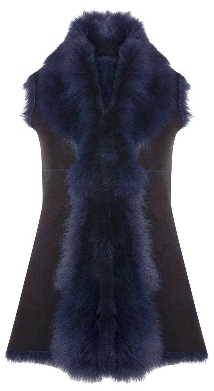 Infinity Leather Women's Toscana Sheepskin Long Gilet-Sorocaba - Navy - Uk 3XL/20 | Eu 46 | Us 16