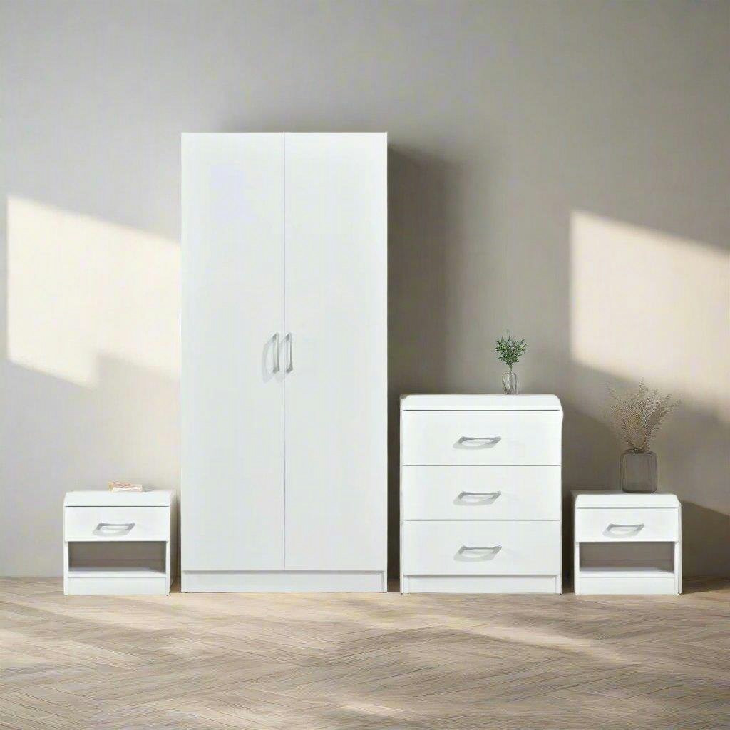 Swish Furniture White Highbury 4 Piece Bedroom Set With 2 Door Double Wardrobe