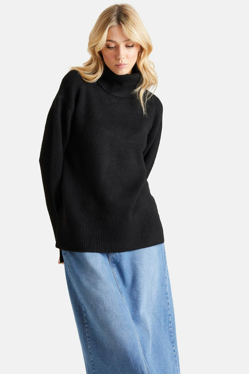 Urban Bliss Black Deep Hem Roll Neck Jumper - S