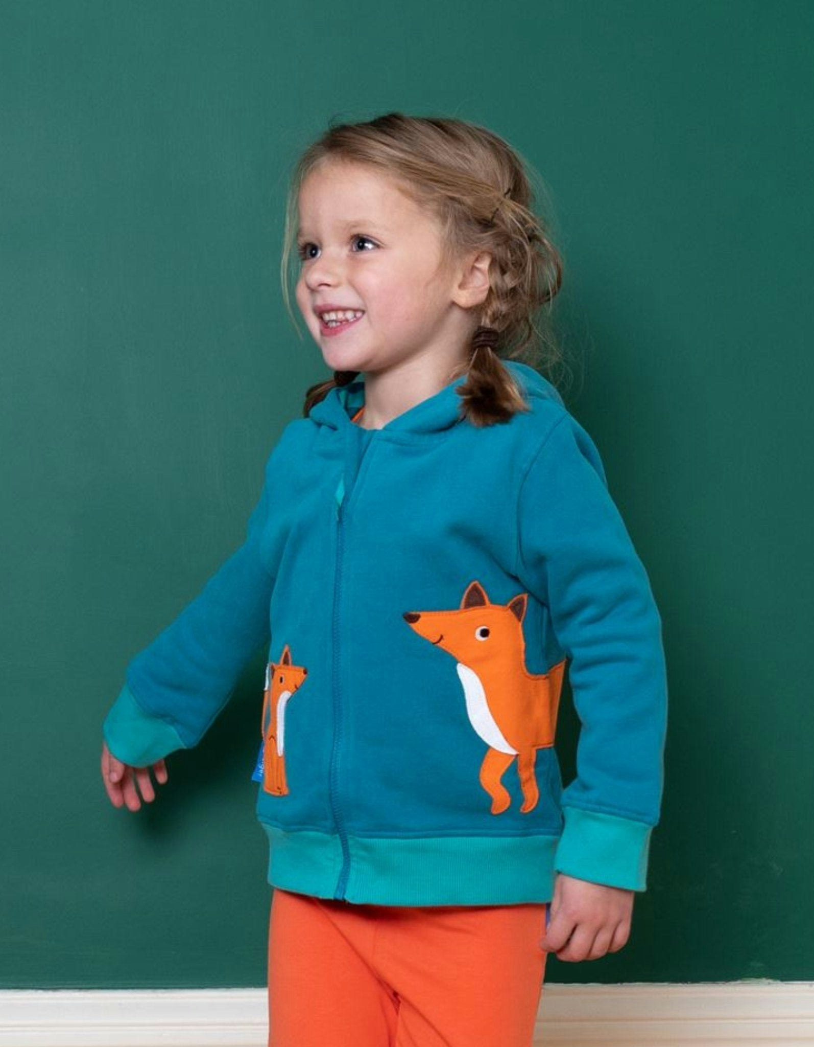 Toby Tiger Green Organic Fox Applique Hoodie - 5-6Y / 116Cm