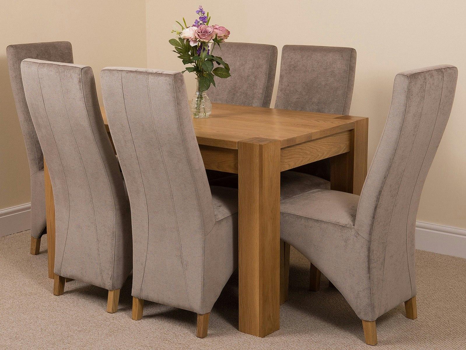 That's Furniture Grey Kuba Oak Dining Table With Lola Fabric Chairs - 6 Chairs Small