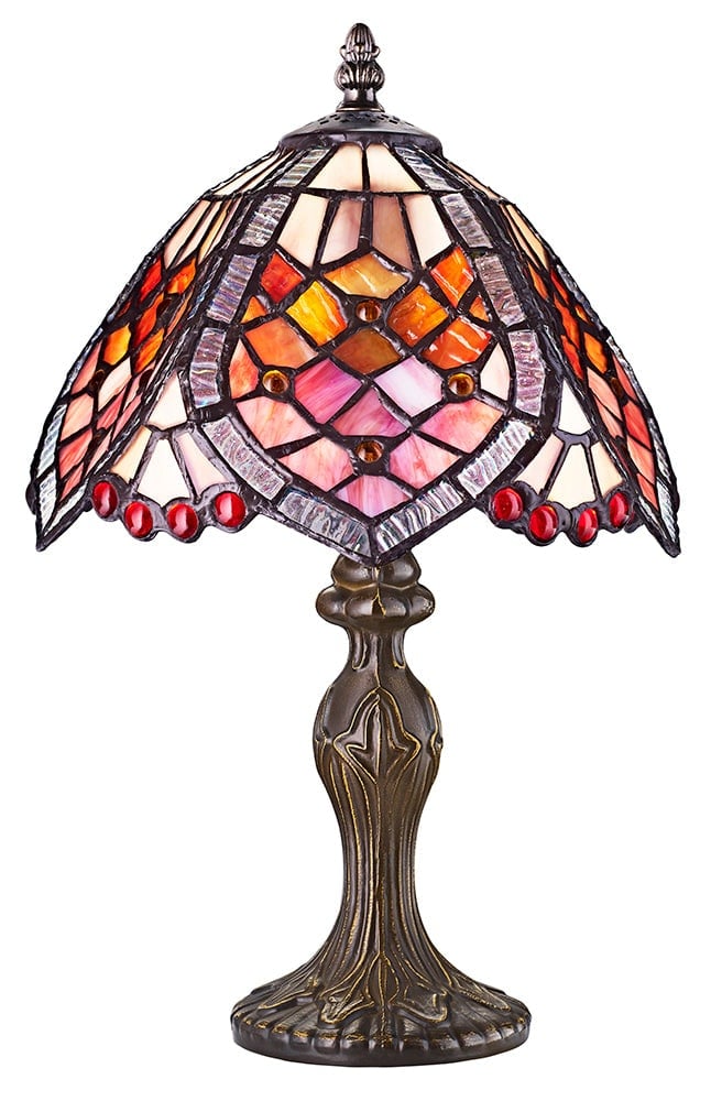 Rackhams Red Handmade Beaded Stained Glass Tiffany Table Lamp